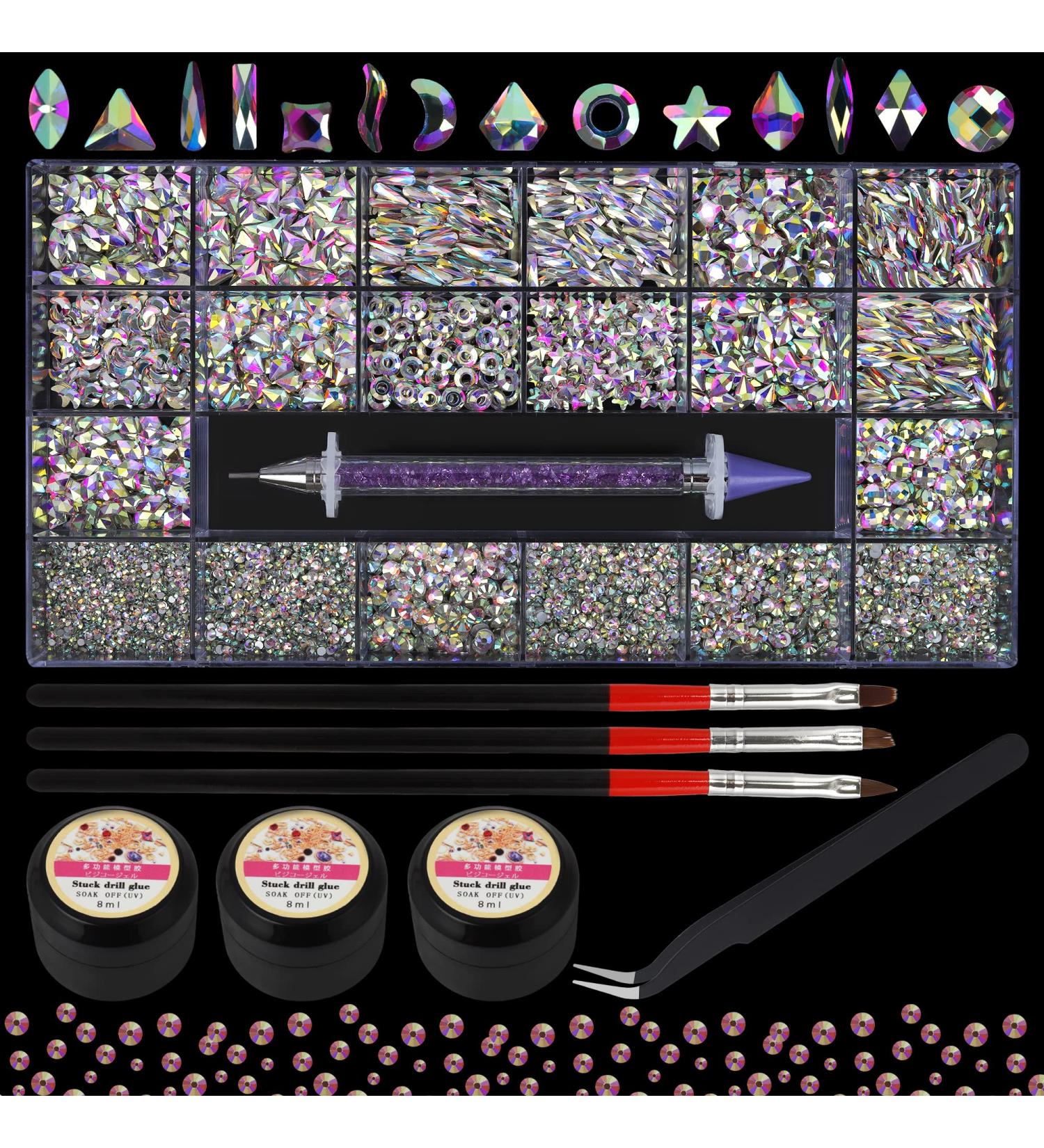 Artdone 3830pcs Nail Art Rhinestones & Glass Crystals AB - Multi Shapes Nail Gems & Acrylic Diamonds with Glue Kit - Buy Online on GoSupps.com