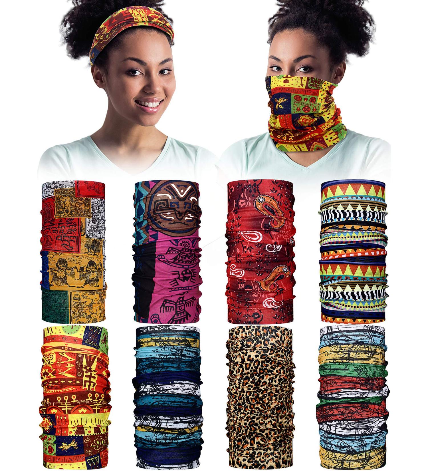 SATINIOR 8-Piece African Face Cover Bandanas - Women's Multicolored Neck Gaiter Balaclava & Head Wrap Scarf Set - Buy Online on GoSupps.com