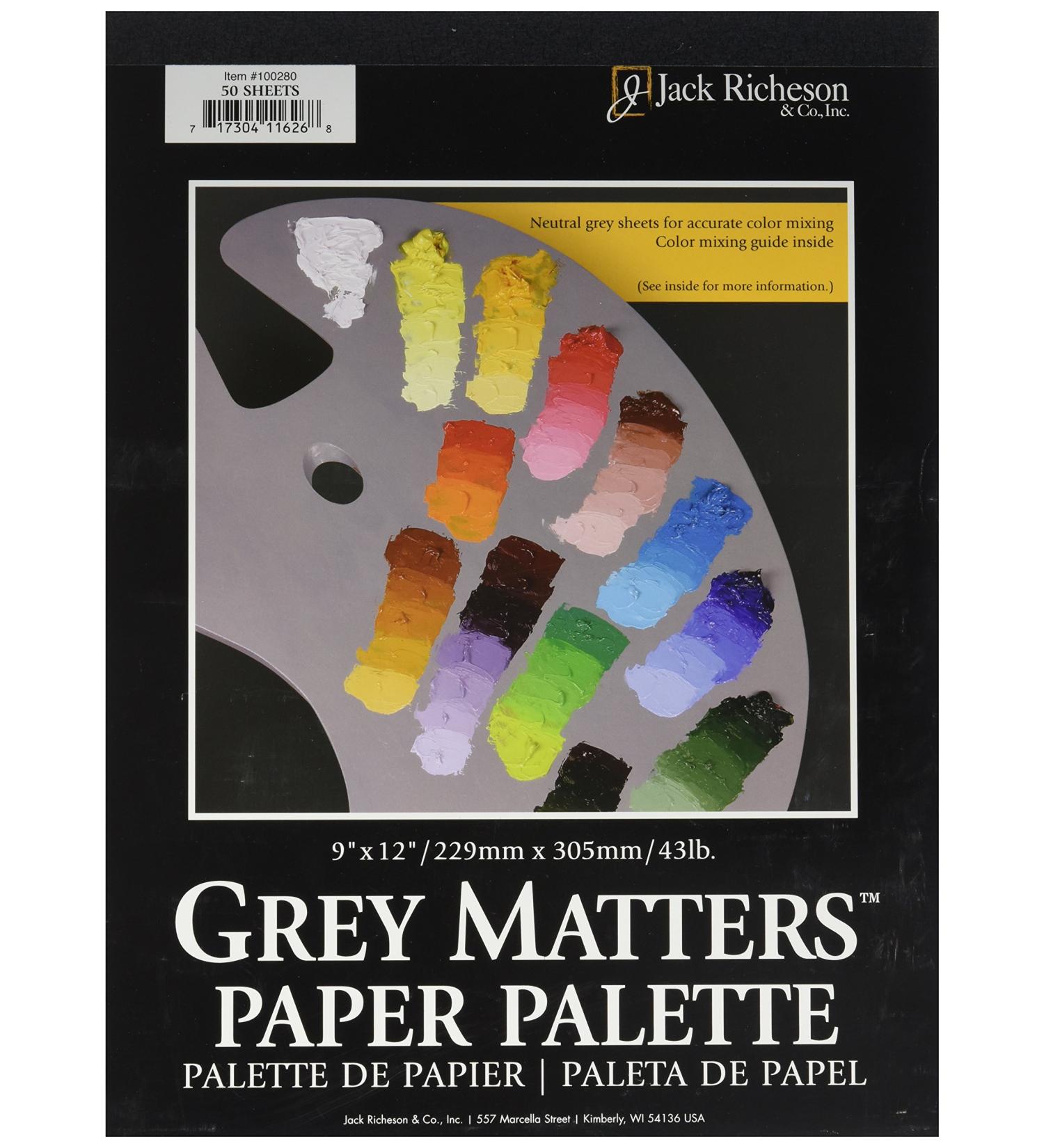 Jack Richeson Grey Matters Paper Palette (50 Sheets), 9" x 12" Paper for Paint Mixing