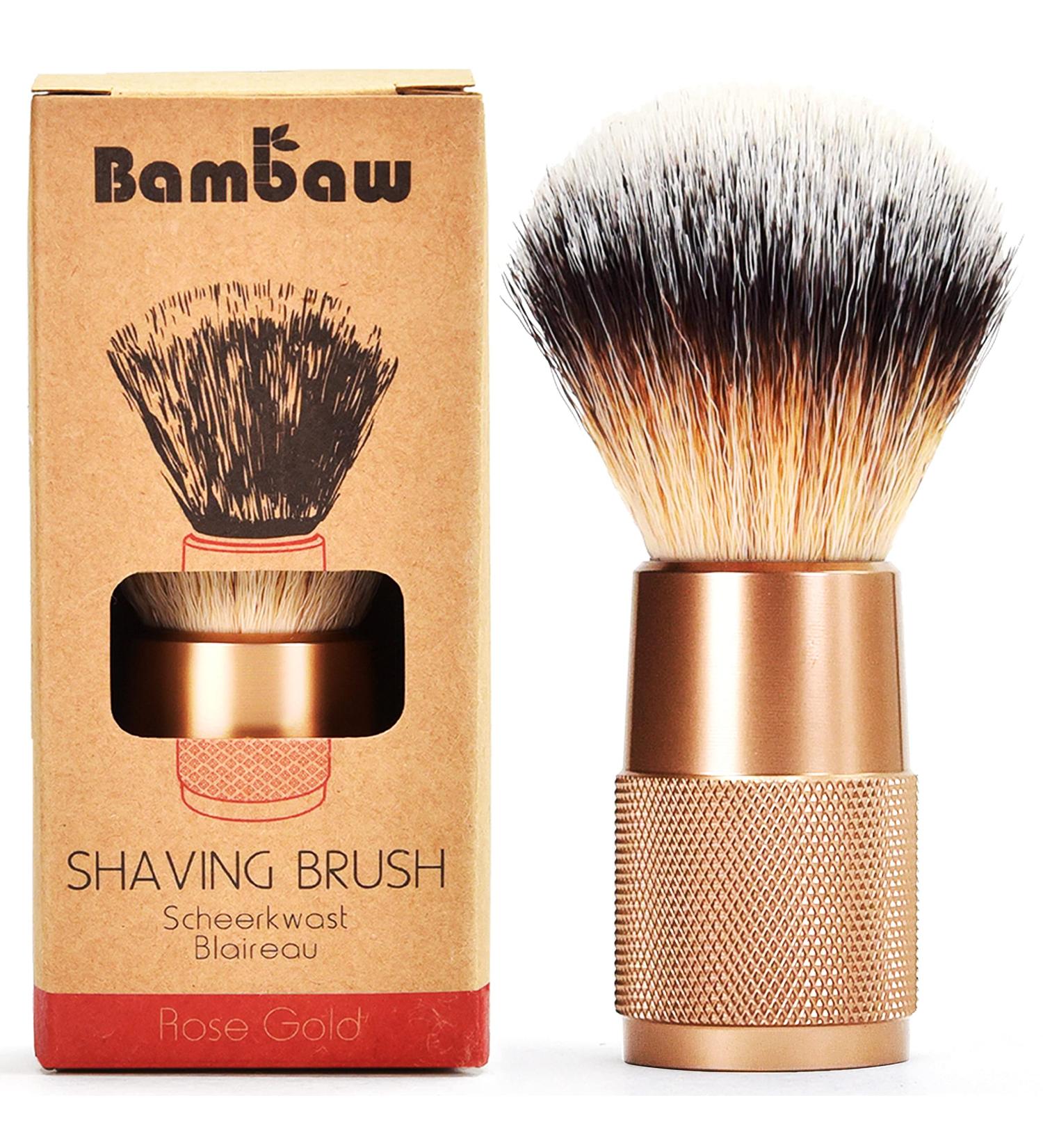 Bambaw Synthetic Shaving Brush Rose Gold - Vegan Brush for Razor Bumps, Ingrown Hair & Razor Burn Treatment - Buy Online on GoSupps.com