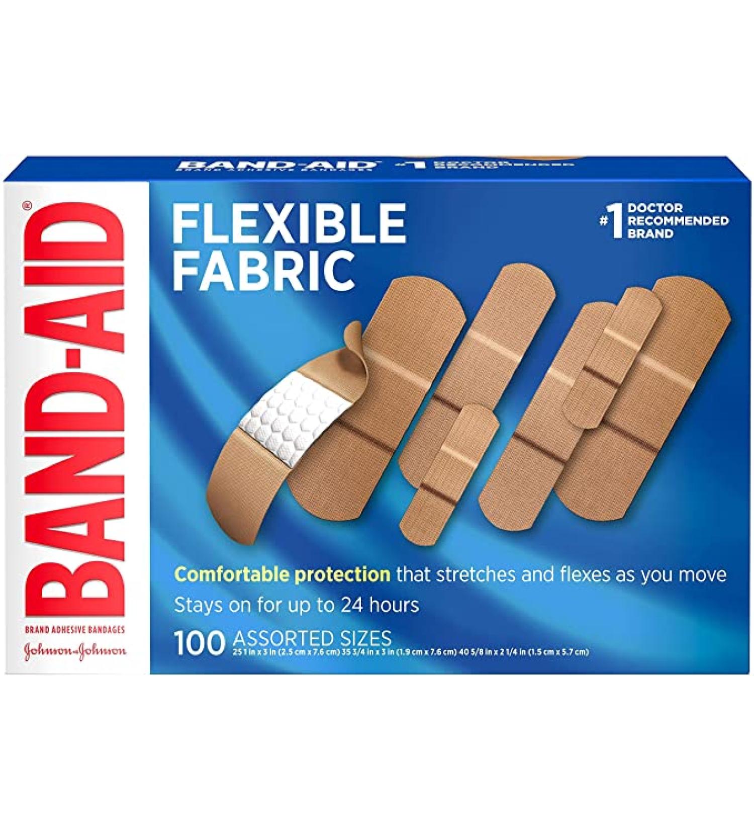 Band Aid Brand Flexible Fabric Adhesive Bandages for Wound Care & First Aid Assorted Sizes 100 Ct Beige-1