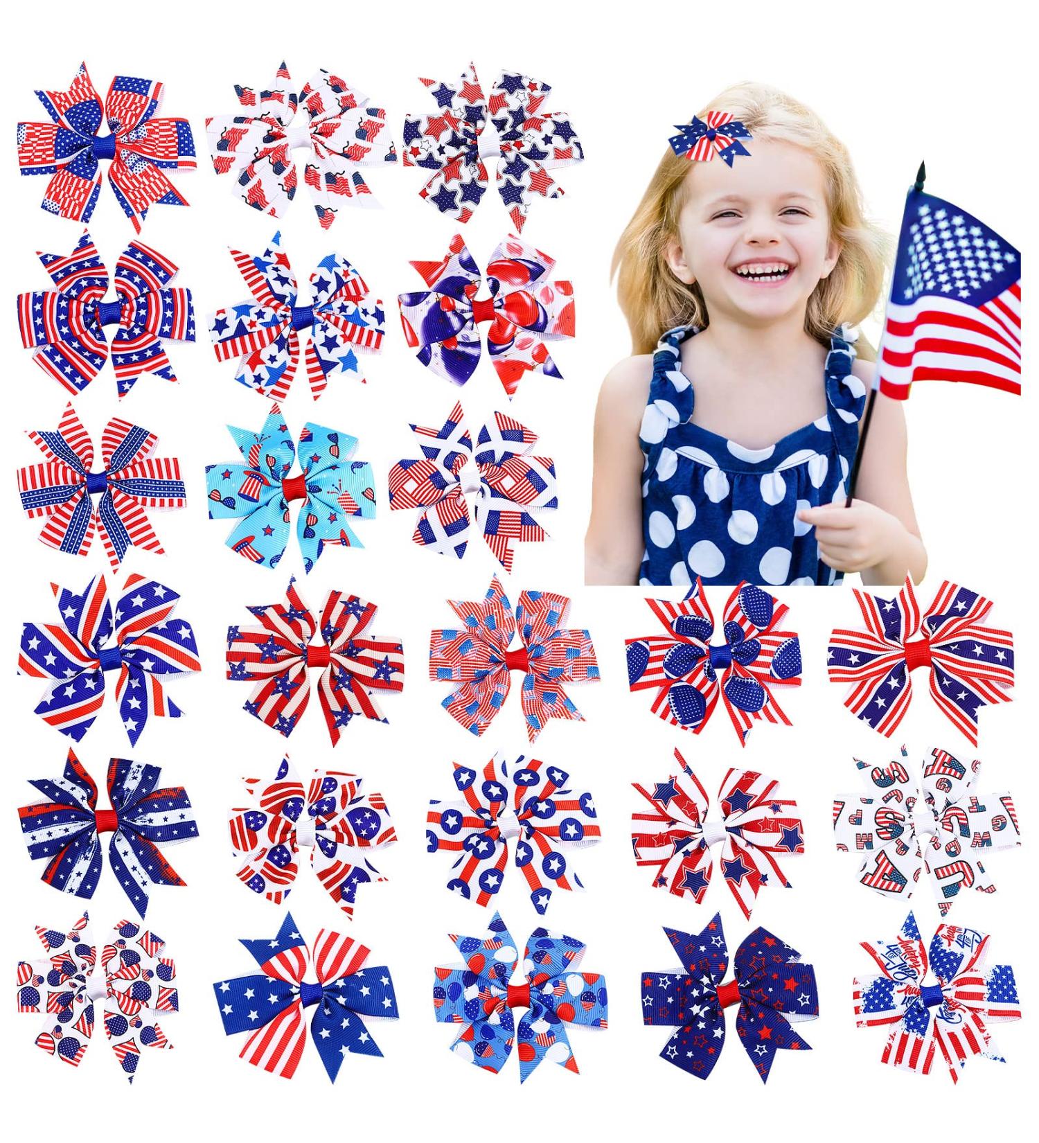 24 Pcs Patriotic 4th of July Hair Bows Clips - Independence Day Hair Accessories for Girls - Buy Online on GoSupps.com