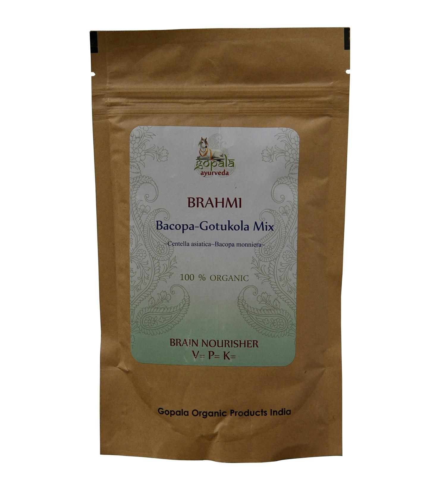 BRAHMI+GOTUKOLA Powder 100% USDA Certified Organic - 100gm (Pack of 5) - with Free Gift Samples and Expedited Delivery