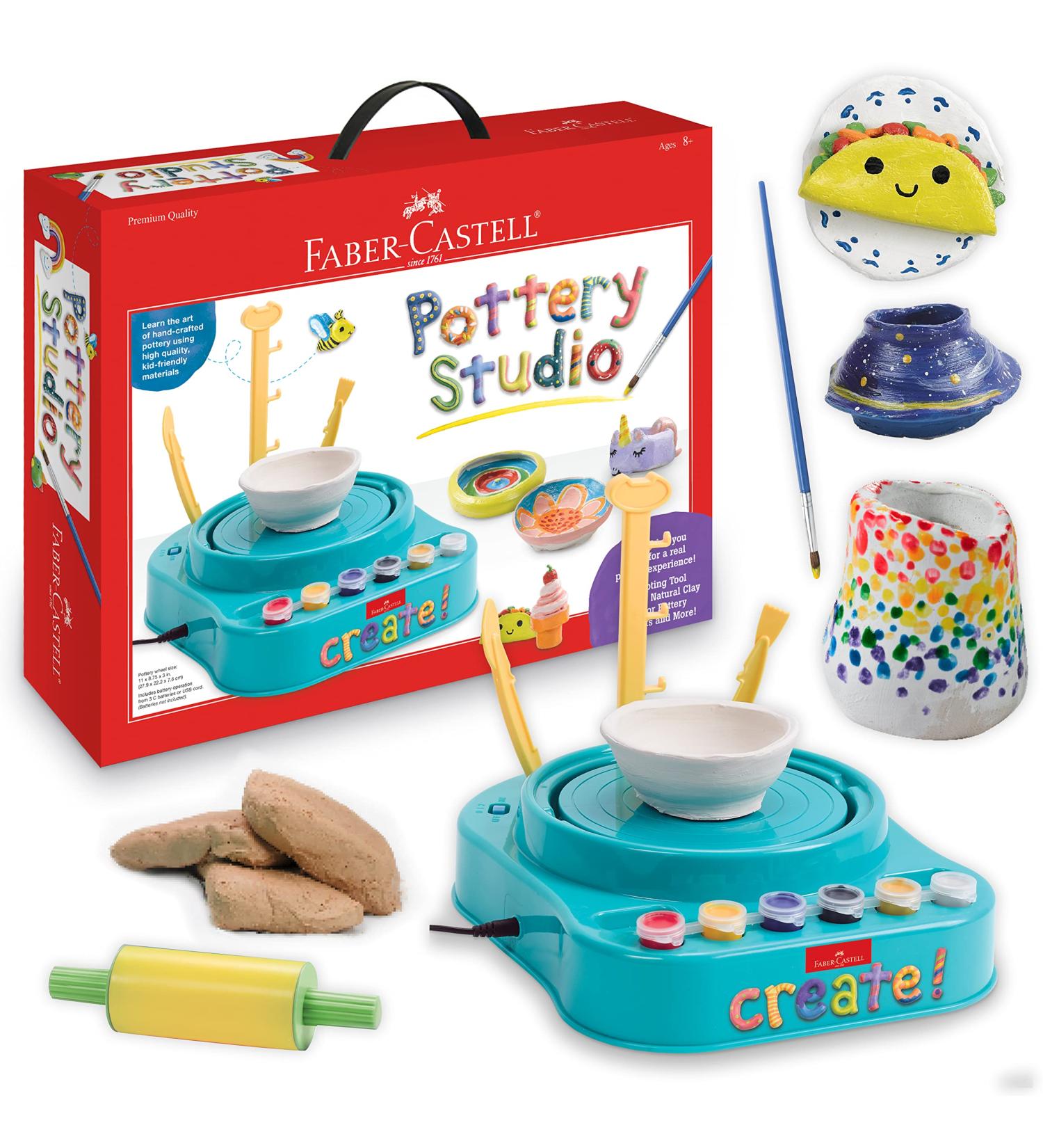 Faber-Castell Pottery Studio - Kids Pottery Wheel Kit for Ages 8+ | Complete Beginners Set with 3 lbs Sculpting Clay in Blue - Buy Online on GoSupps.com