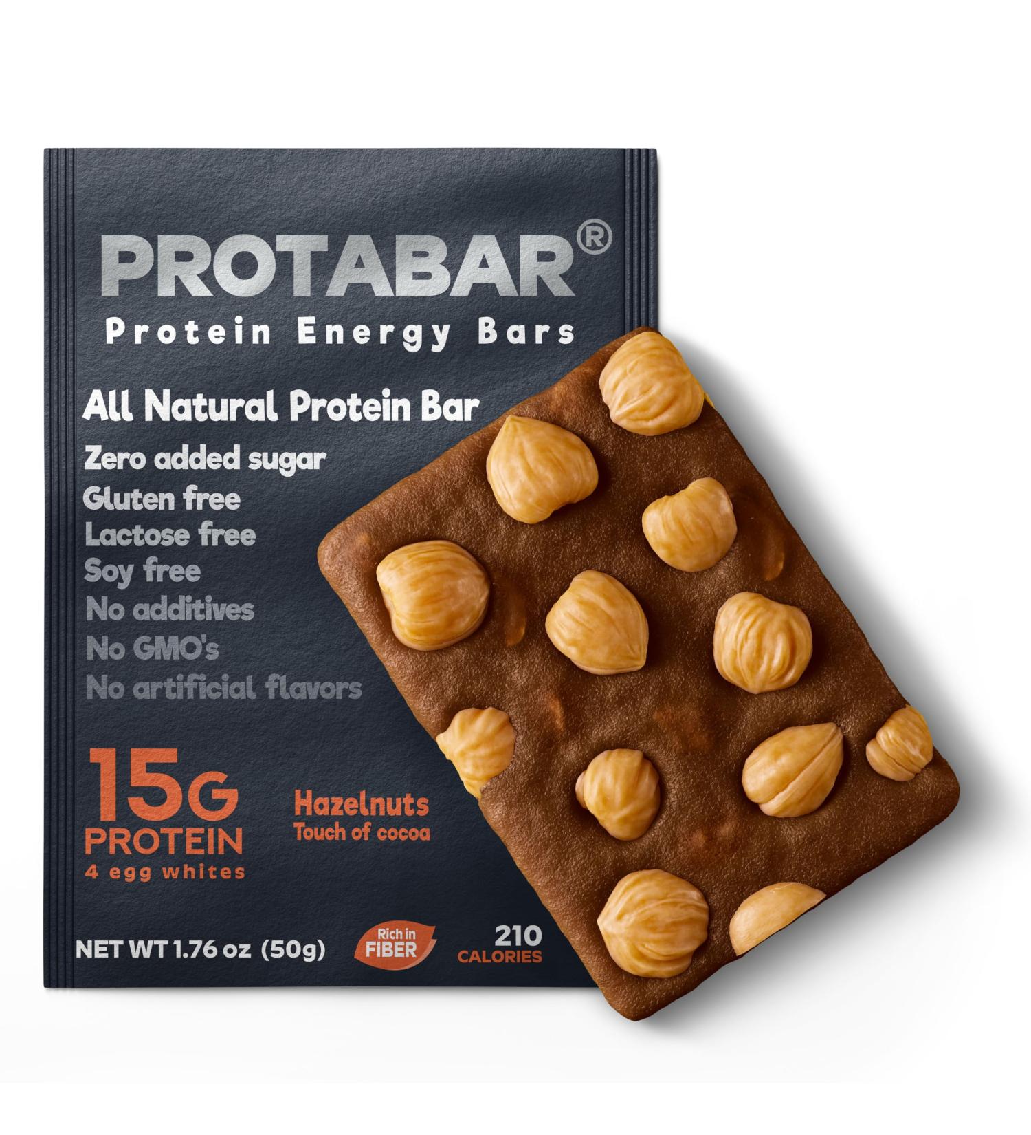 All Natural Energy Protein Bar PROTABAR (12 Pack) - 15g Egg White Protein Per Bar | Dates Egg Whites Hazelnuts Cocoa | Gluten Free | Healthy Snack - Buy Online on GoSupps.com