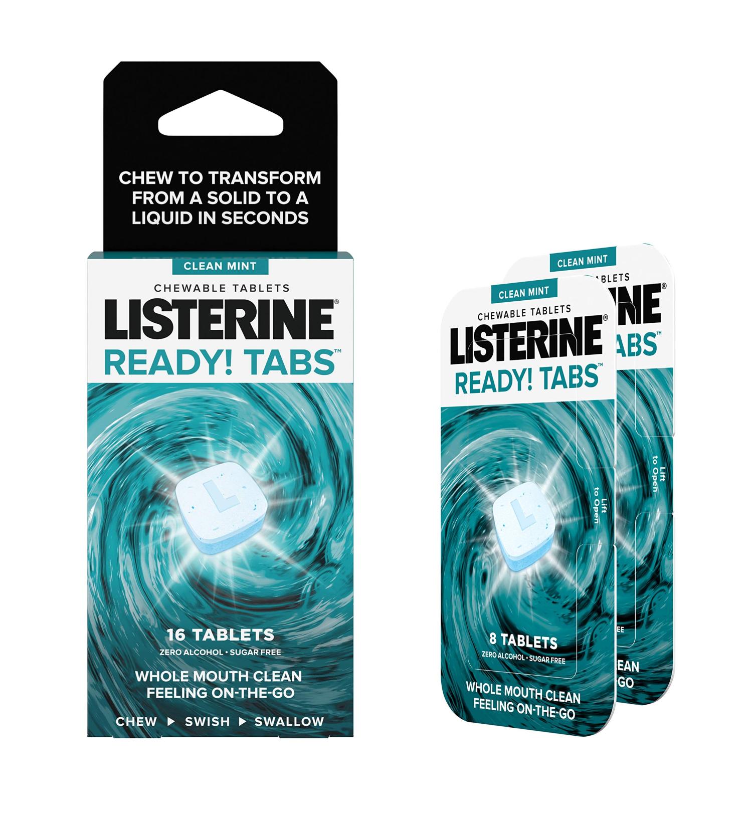 Listerine Ready! Tabs Mint Chewable Tablets - 4-Hour Fresh Breath On-The-Go - Sugar-Free & Alcohol-Free - 16 Count - Buy Online on GoSupps.com