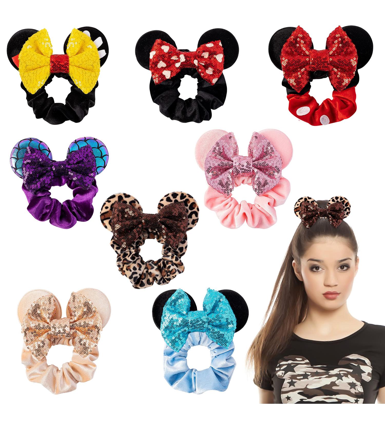 6sisc 8Pcs Leopard Mouse Ear Scrunchies: Cute Elastic Hair Bands for Women, Kids, Girls - Velvet Sequin Bow Scrunchy for Thin/Thick Hair - No Damage Ponytail Holder Ties - Buy Online on GoSupps.com