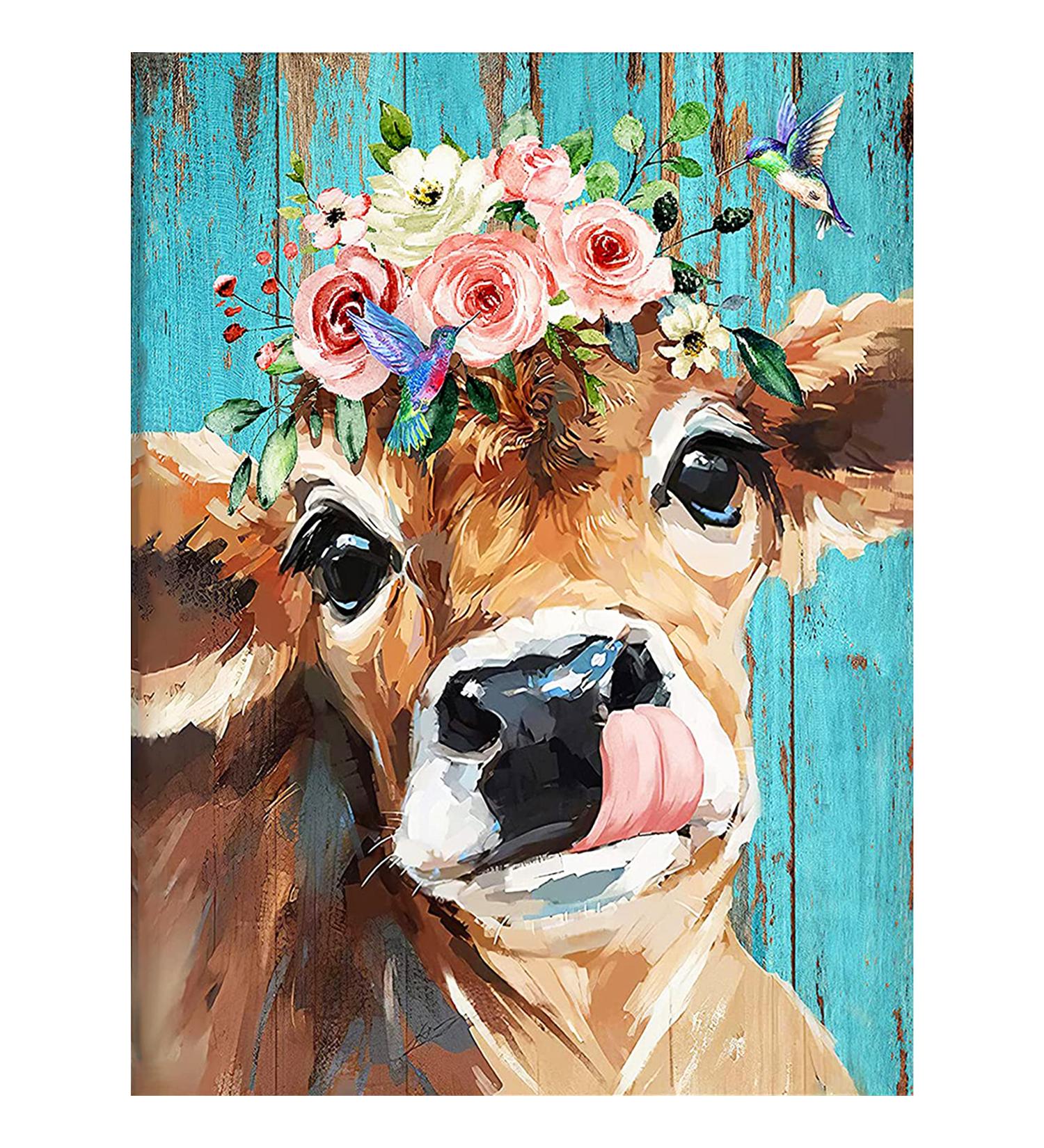 TINY FUN 5D Diamond Painting Kit - Cow Gem Art DIY for Adults & Kids - Full Drill Round Diamonds - Home Wall Decor Gift - 12x16inch - Buy Online on GoSupps.com
