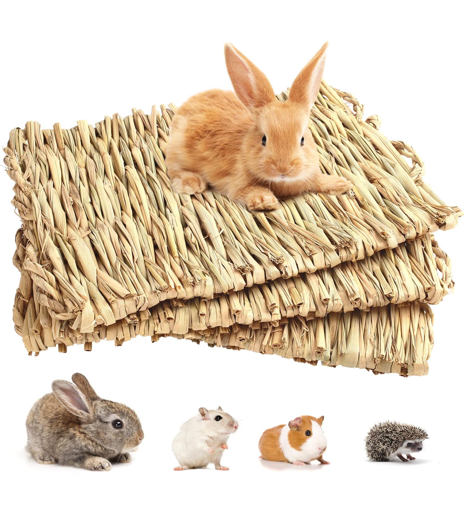 3 Pack Natural Straw Grass Mat for Rabbits and Small Animals - Ideal Resting Bedding for Guinea Pig, Parrot, Chinchilla, Hamster, Rat - Woven Hay Mat for Cage - Buy Online on GoSupps.com