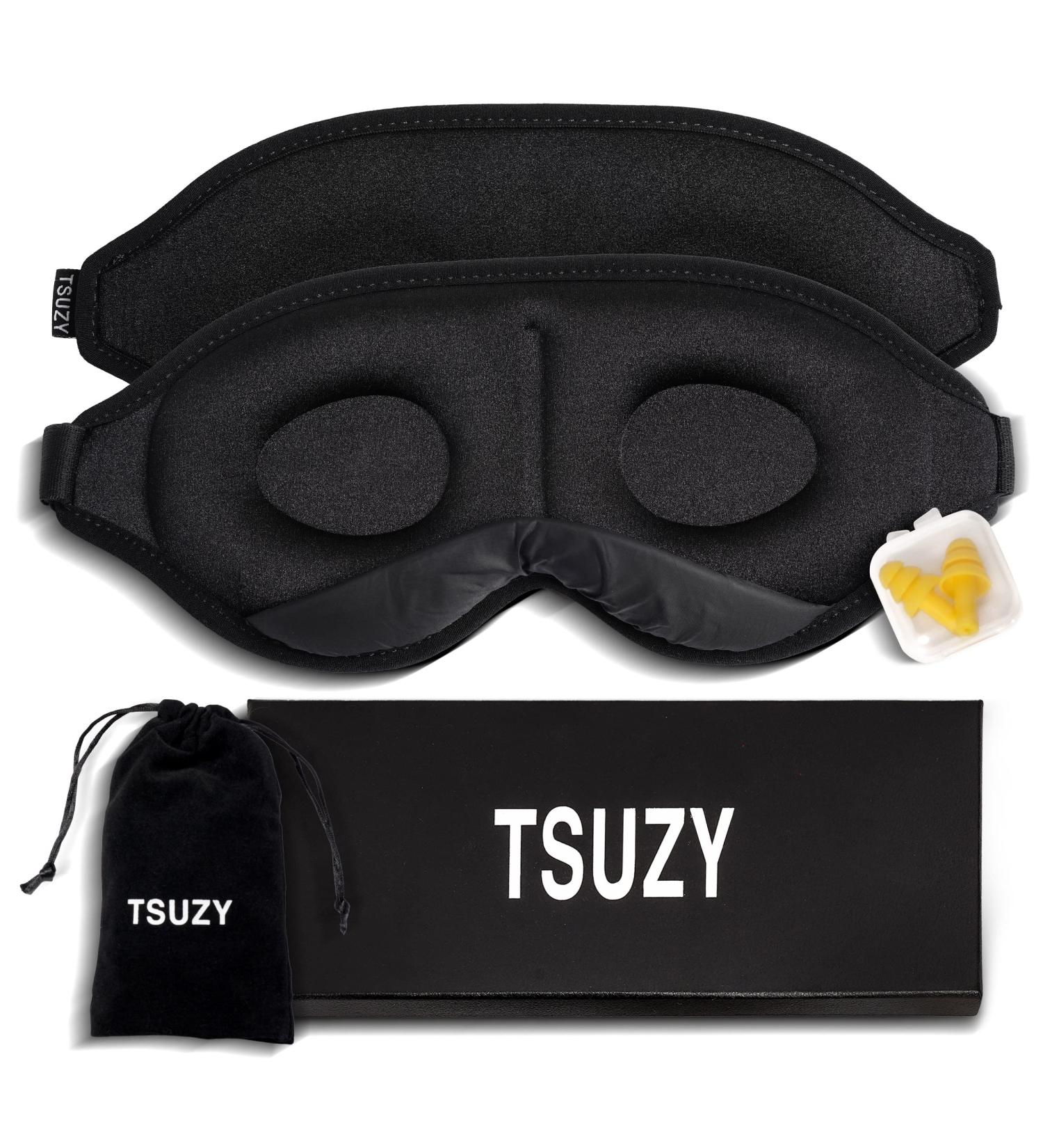 TSUZY 100% Blackout 3D Contoured Sleep Eye Mask for Men & Women - Adjustable Strap, Earplugs, Travel Pouch - Ideal for Sleeping, Travel, Yoga - (3 Piece Set) - Buy Online on GoSupps.com