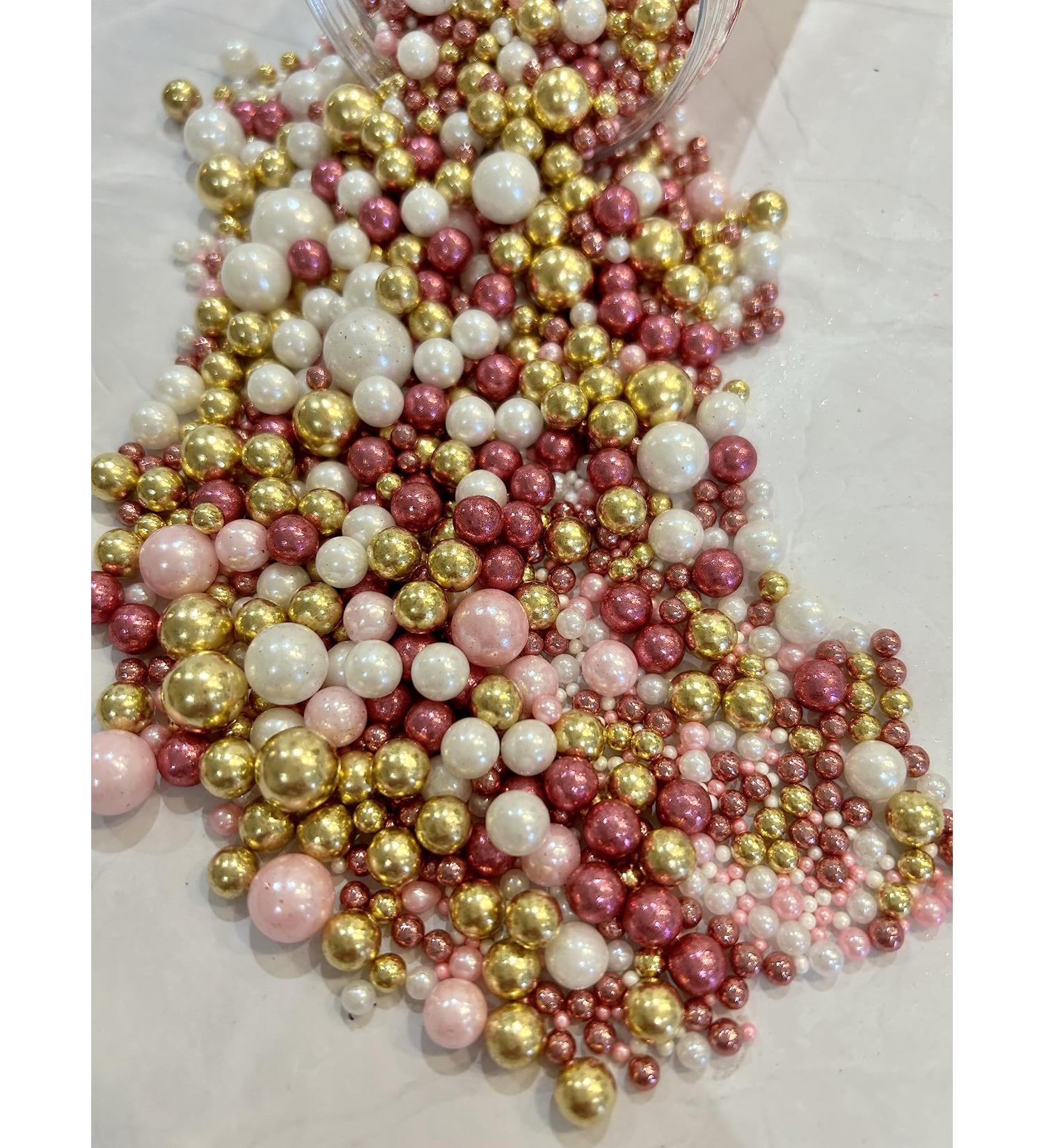 Metallic/Shimmer Balls Edible Cupcake Cake Topper Sprinkles (35g Pouch) (ink and Metallic Pink)