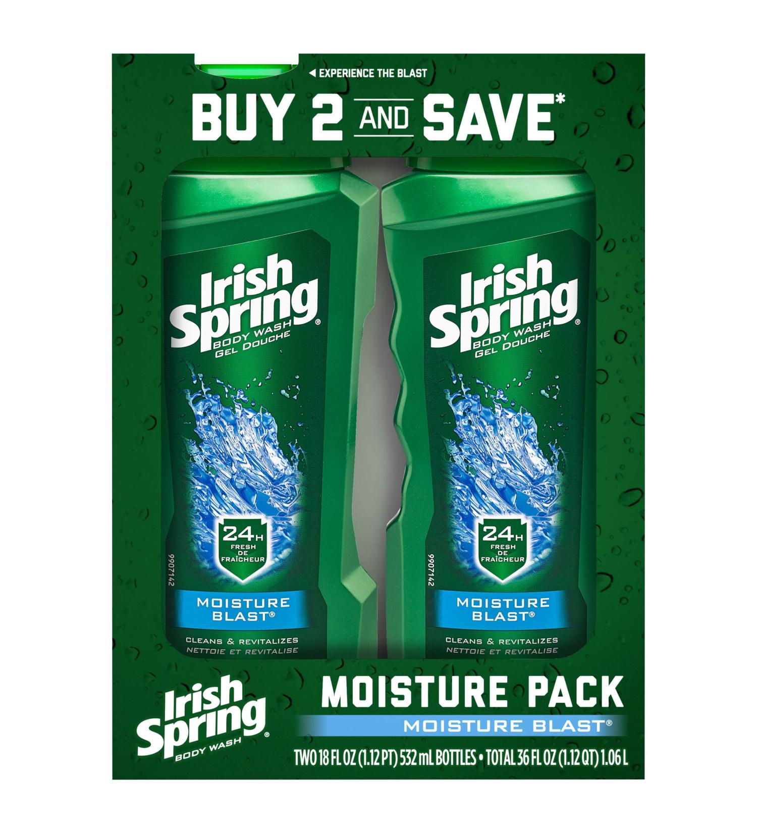 Irish Spring Moisturizing Men's Body Wash Shower Gel Moisture Blast - 18 Fluid Ounce (2 Pack) - Buy Online on GoSupps.com