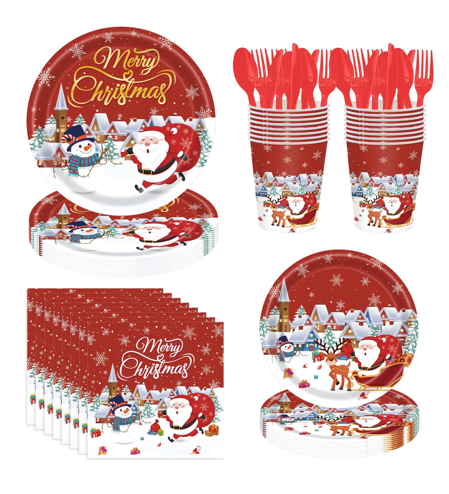DOOGA 168Pcs Christmas Party Tableware Set Party Supplies Snowman Disposable Tableware Paper Plates and Napkins Cutlery Serves 24 for Merry Christmas Party Home Indoor Outdoor Decor - Buy Online on GoSupps.com
