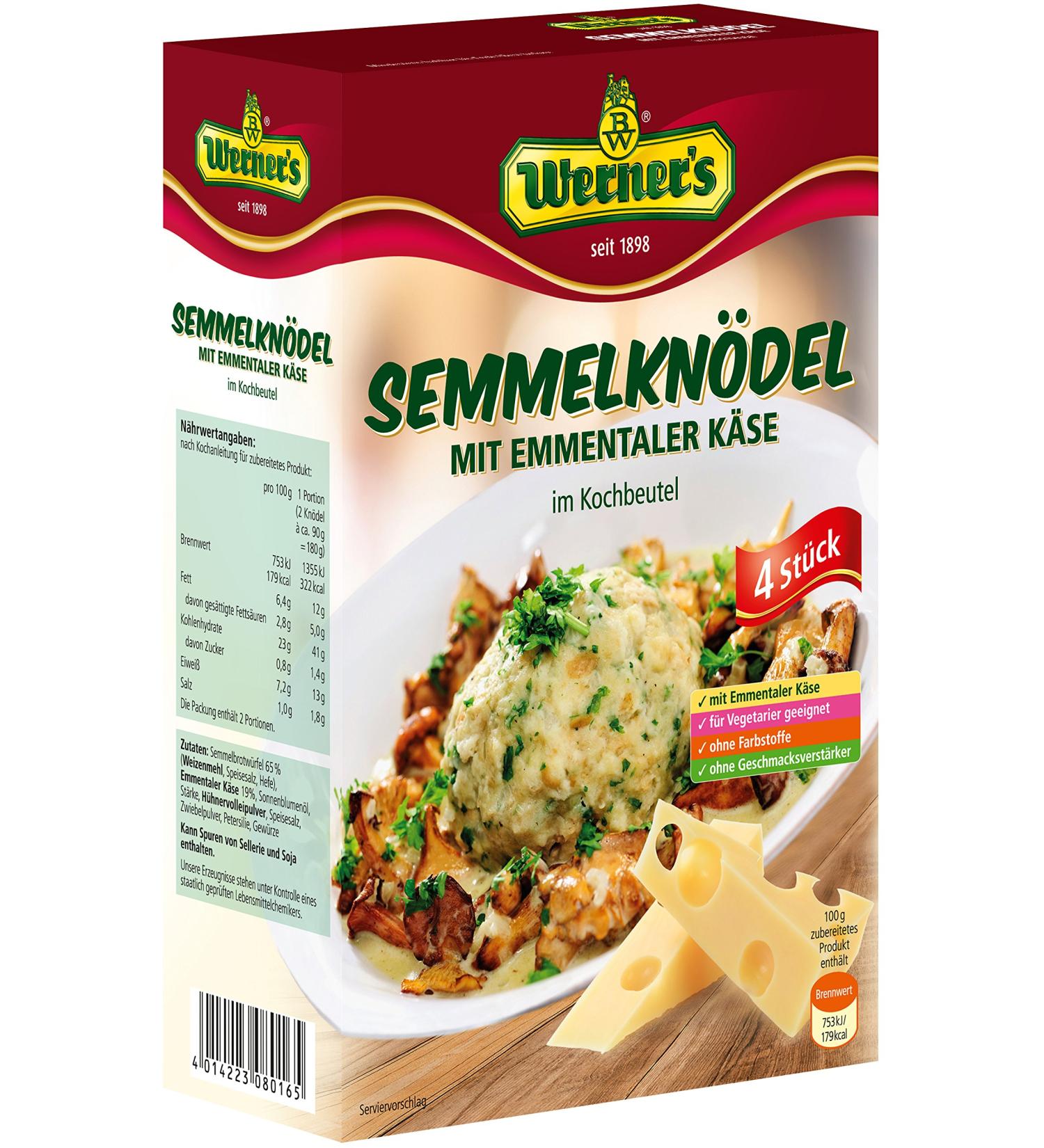 Werner's Vegetarian Bread Dumplings with Emmental Cheese - 4 Pack No Colorings 6 Packs per Carton | International Shipping - Buy Online on GoSupps.com