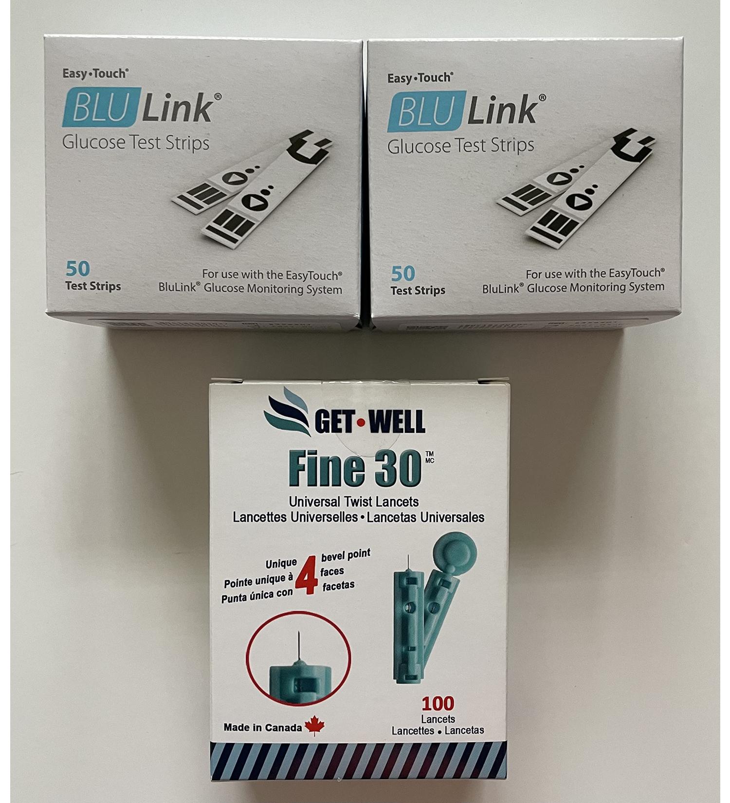 EasyTouch BLU Link Blood Glucose Test Strips & GET Well Twist Lancets - 100 CT Each | Made in Canada - International Shipping Available - Buy Online on GoSupps.com