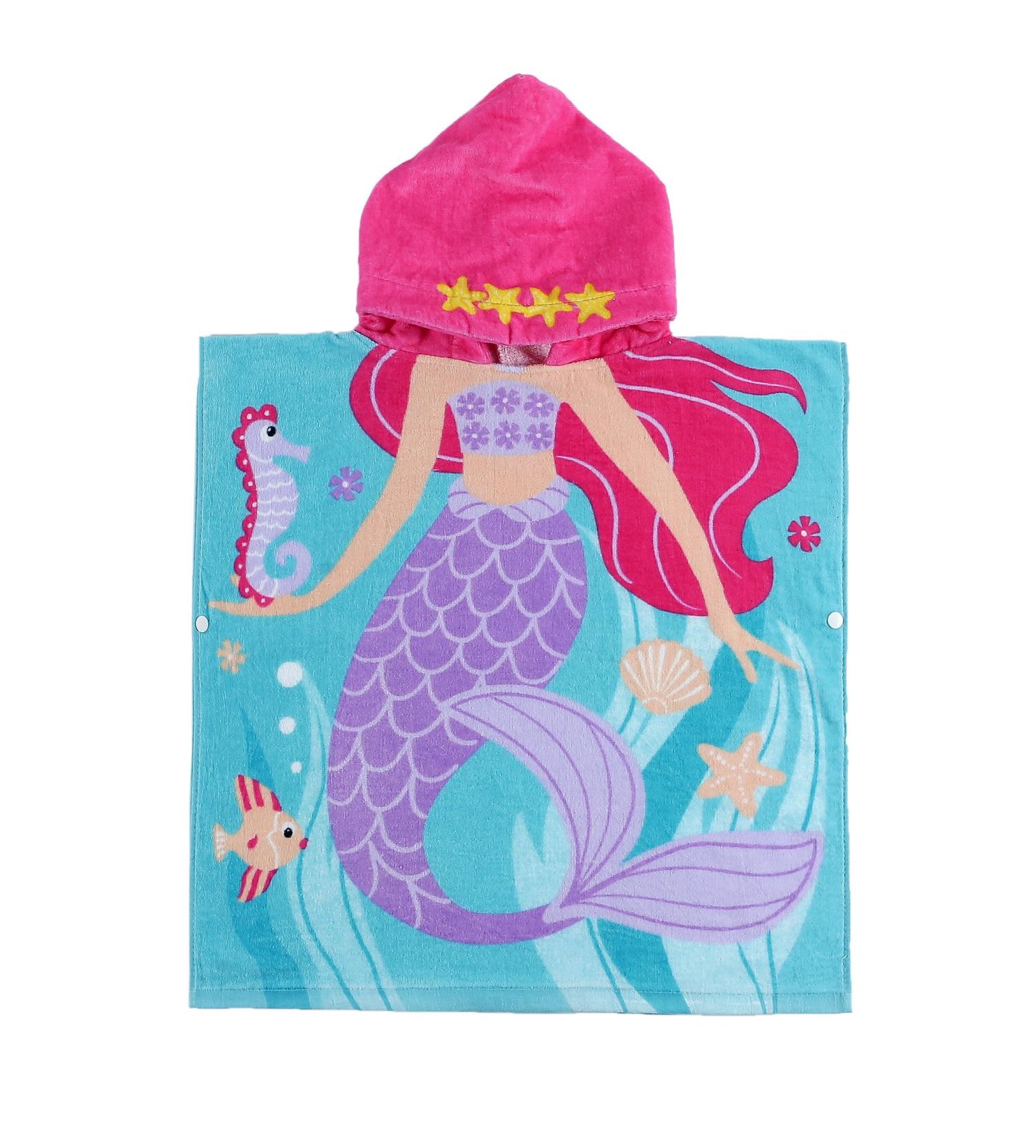 PERYOUN Child 100% Cotton Mermaid Hooded Towel | 24x48 inches | Pink - Buy Online on GoSupps.com