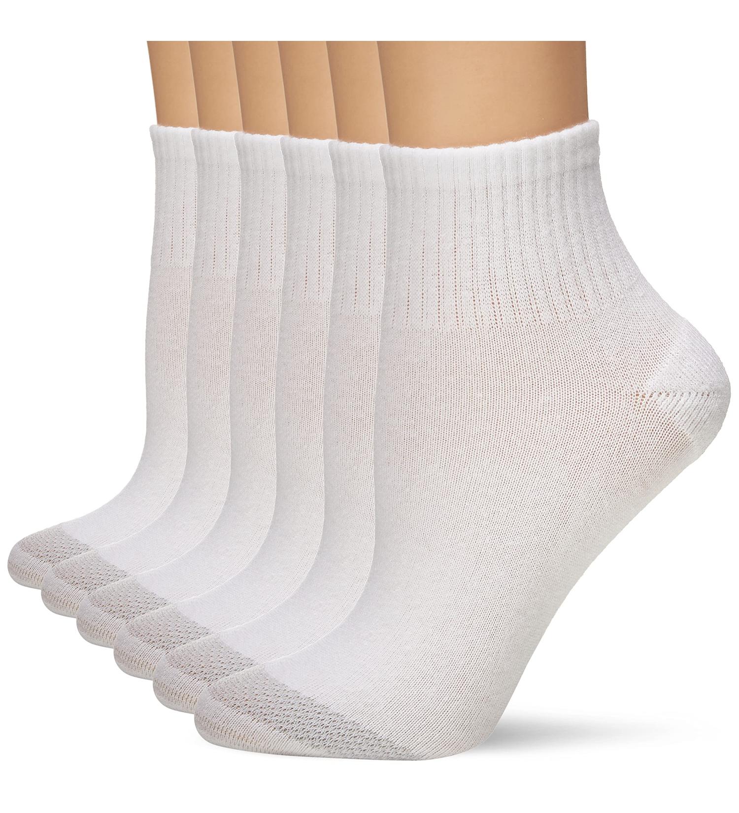 Hanes Women's Cool Comfort Toe Support Ankle Socks - 6-Pack, White/Grey Vent - Size 5-9 - Buy Online on GoSupps.com