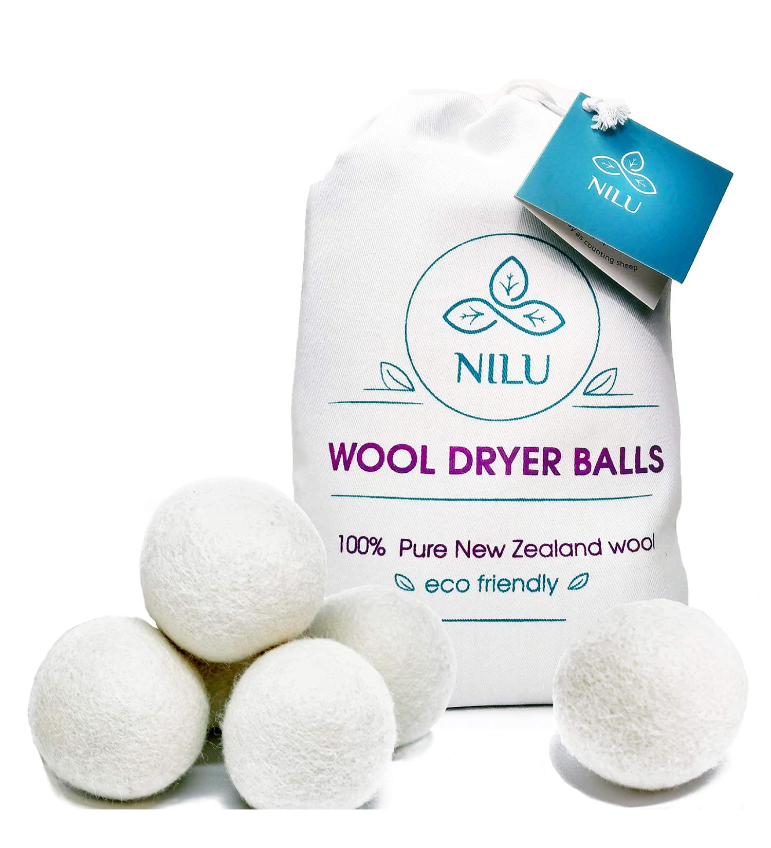 Buy Nilu Organic Wool Dryer Balls - Reusable XL Set of 6 All-Natural Fabric Softener for Lint Removal & Pet Hair - Non-Toxic 100% New Zealand Wool - Buy Online on GoSupps.com