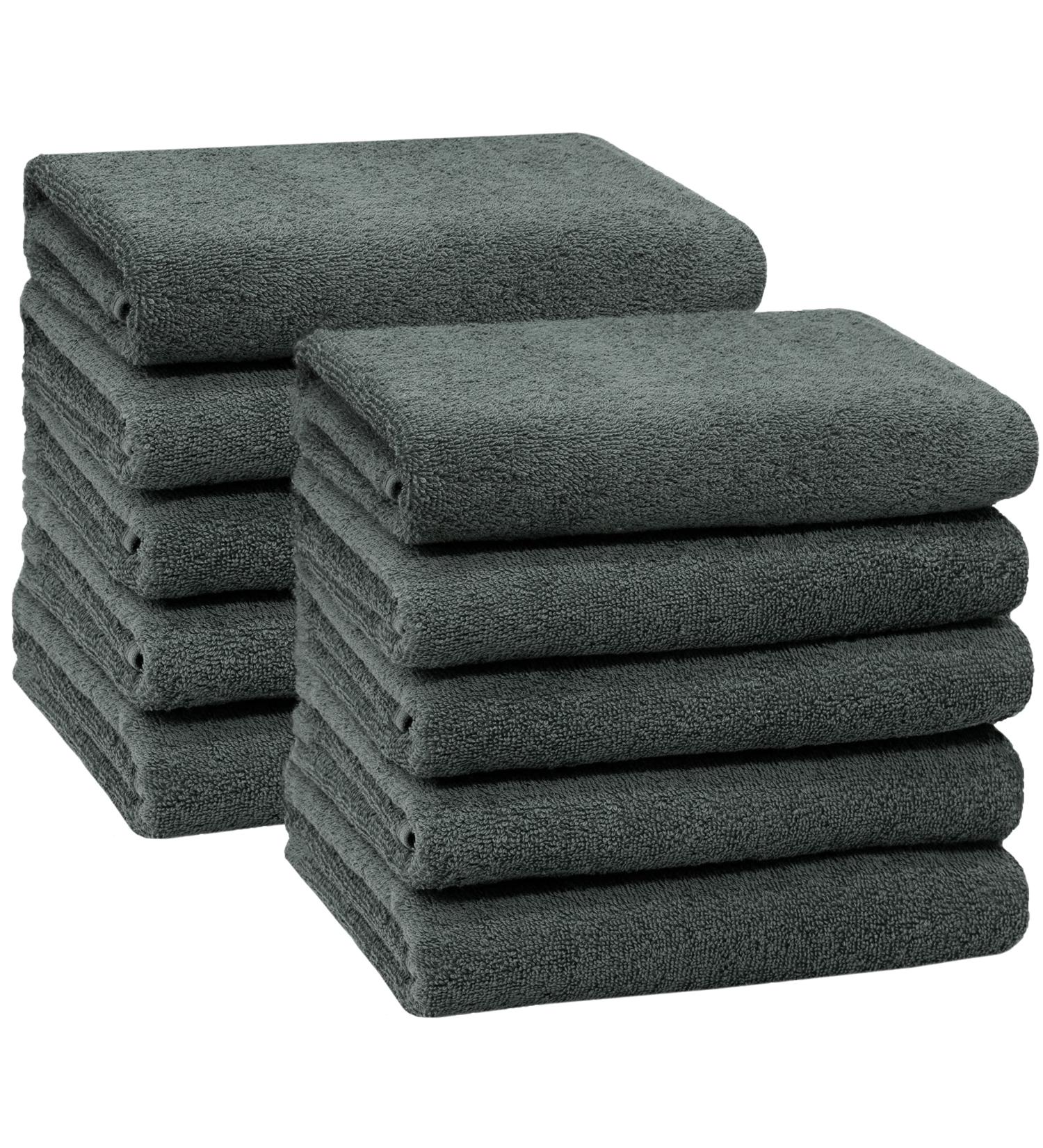 Zollner 10 Set Dark Gray Cotton Towels 50x100 cm - Soft Strong Washable Hotel Quality with Hanger - Buy Online on GoSupps.com