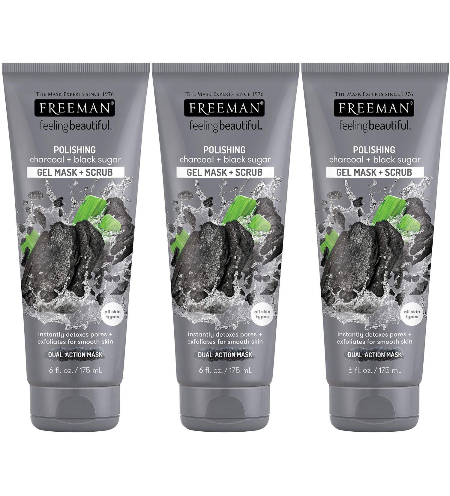 Freeman Charcoal & Black Sugar Polish Mask - 3 Count Pack, Exfoliating Facial Mask - Buy Online on GoSupps.com