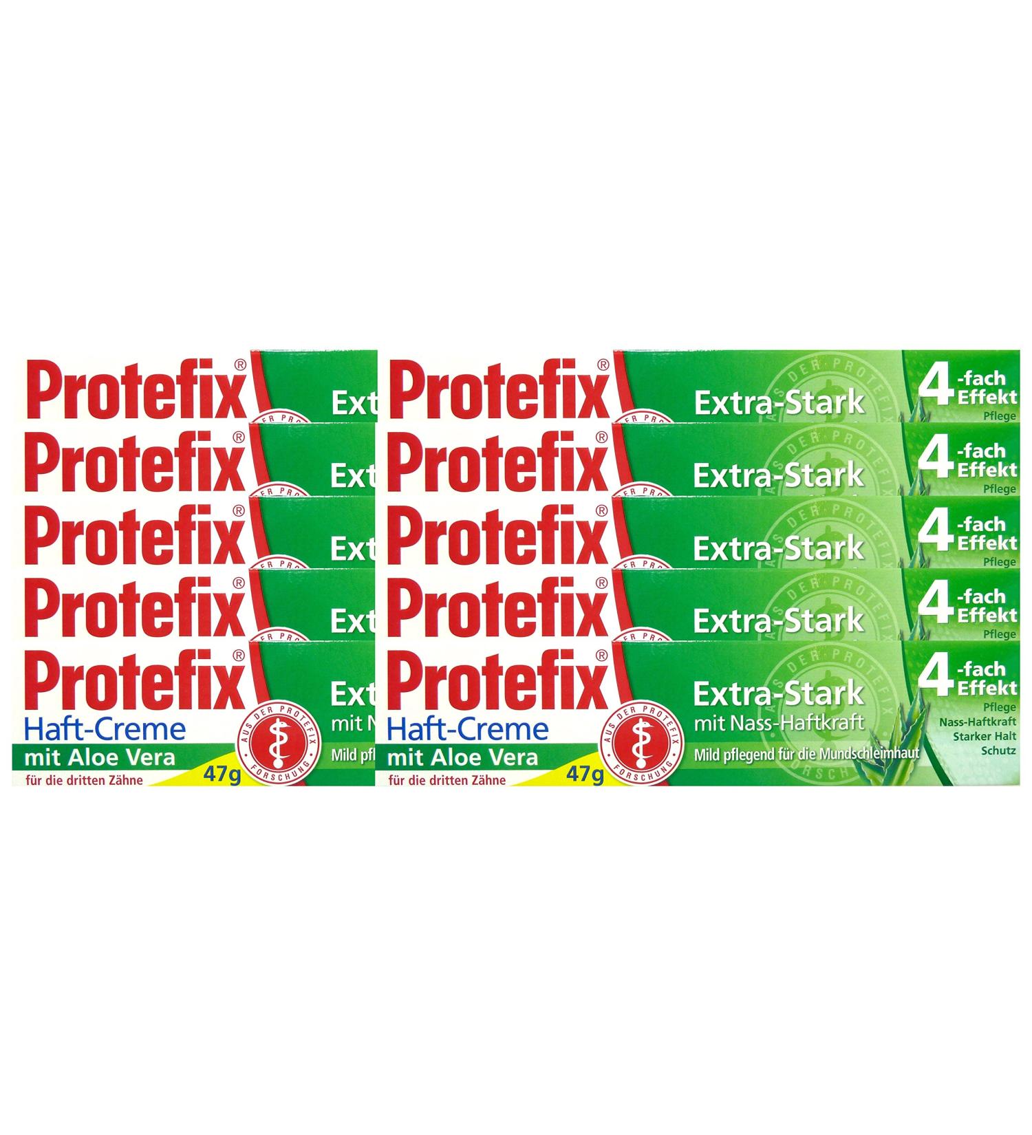 10x Protefix Adhesive Cream Aloe Vera Extra-Strong with wet adhesive power 40 ml piece