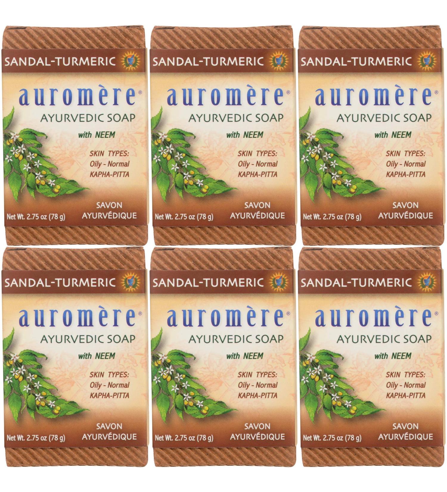 Auromere Ayurvedic Soap with Neem, Sandalwood & Turmeric - 2.75 oz (78 g) | Natural Skin Care - Buy Online on GoSupps.com