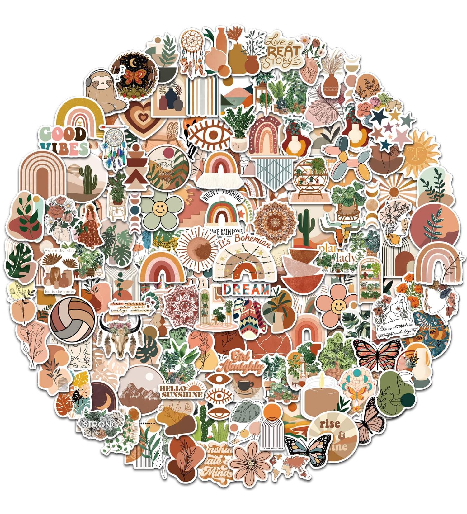 Anerza 200 PCS Boho Vinyl Waterproof Stickers - Cute Aesthetic Plant Sticker Packs for Water Bottles, Laptop, Journal - Small Business and Scrapbook Supplies for Adults and Teens - Buy Online on GoSupps.com