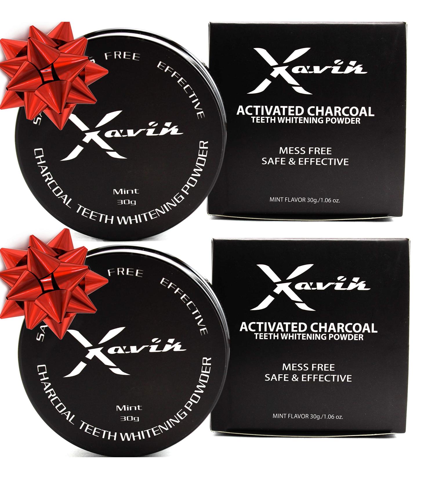 Xavik Activated Charcoal Teeth Whitening Powder - 2 Pack | Organic Coconut Shell Fresh Mint Flavor Non-Abrasive & Mess-Free - Buy Online on GoSupps.com