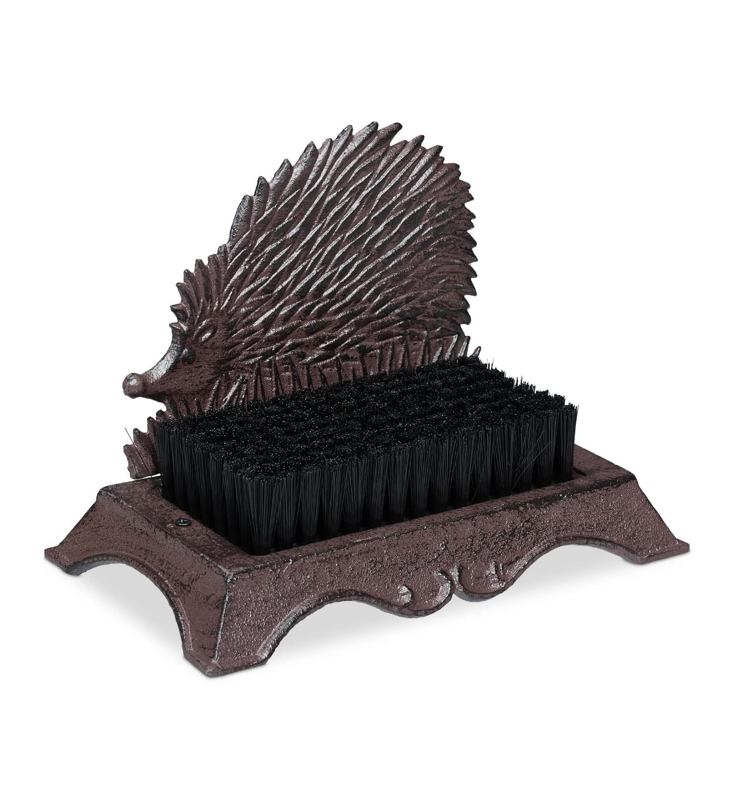 Relaxdays Cast Iron Shoe Brush Hard Bristles Antique Outdoor Boot Scraper Hedgehog Design Coir Brown/Bronze/Copper 17.5 x 24 x 14cm Brown / Bronze / Copper - Buy Online on GoSupps.com
