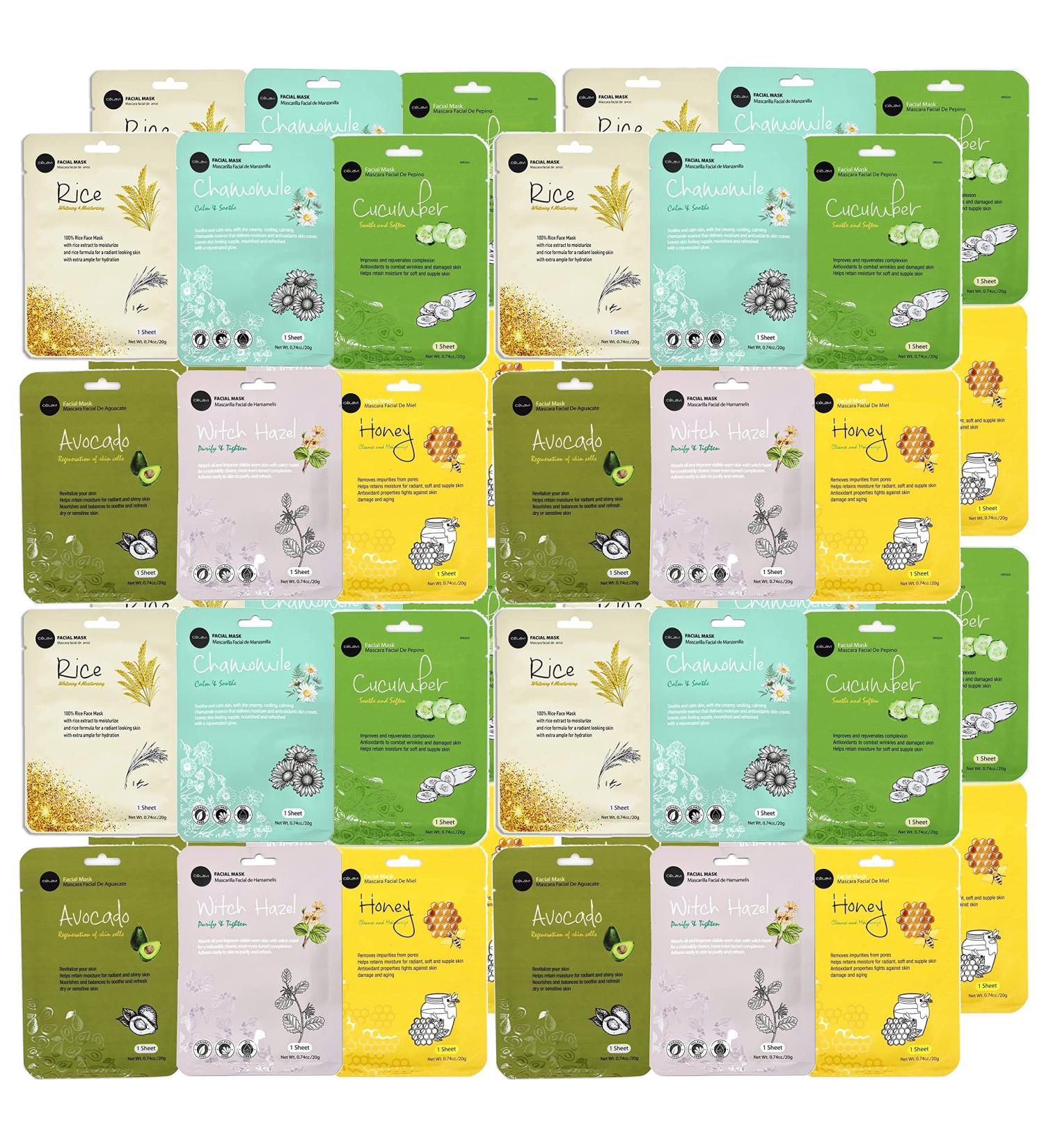 Celavi Essence Facial Face Mask K-Beauty Skincare Korea Skin Care Moisturizing (8 of each) B Set 48 Count (Pack of 1) B Set