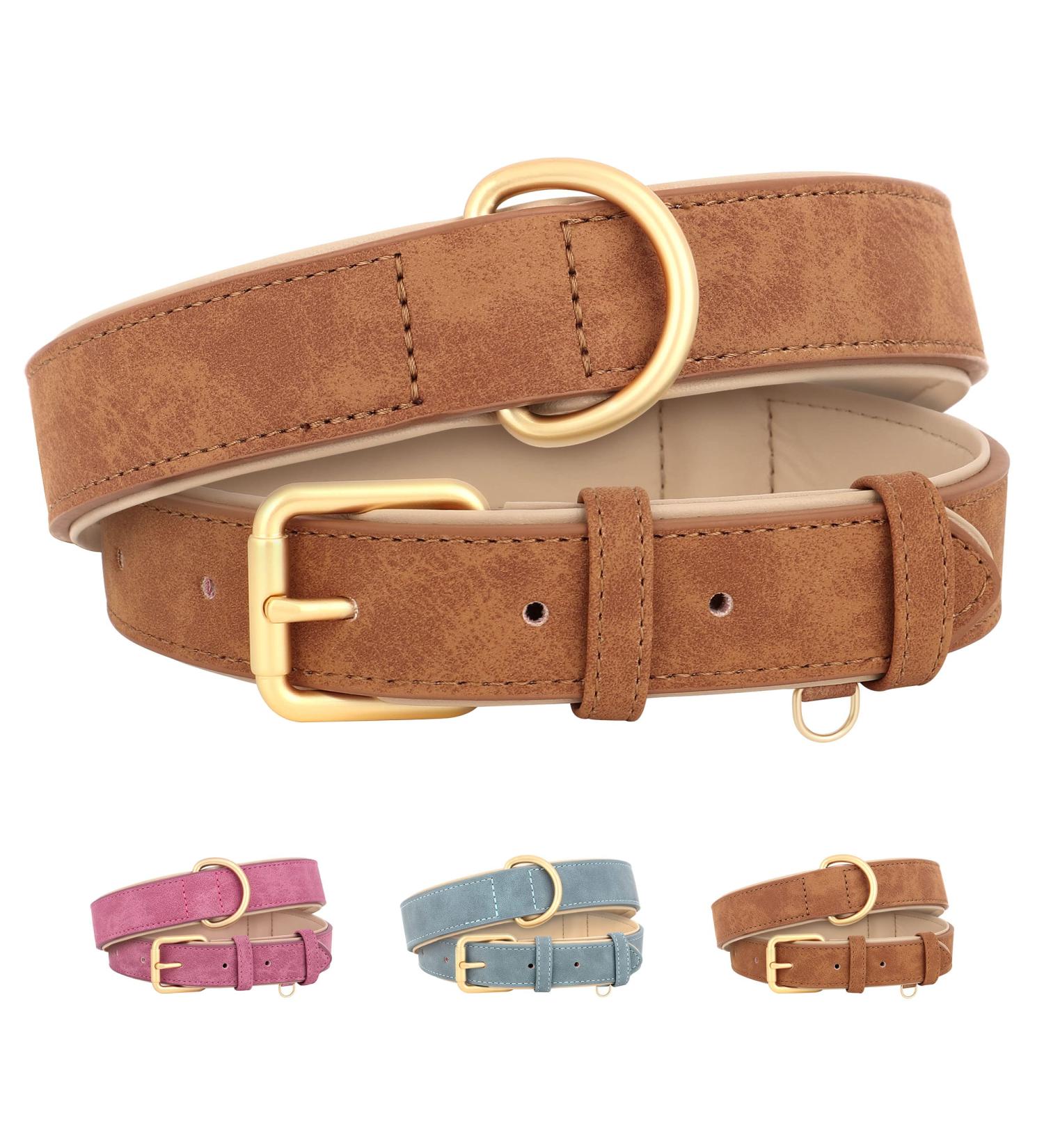 Beirui Soft Padded Leather Dog Collar - Comfortable & Durable for All Sizes | High-Quality Alloy Fittings | Brown Neck 28-38cm Width 2cm - Buy Online on GoSupps.com