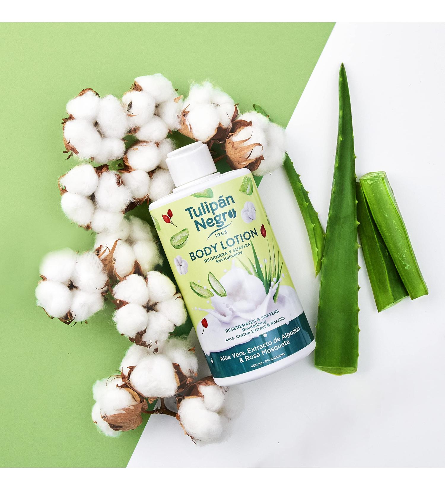 Tulipan Negro Body Lotion with Aloe Vera Cotton & Rosehip - Hydrating 400 ml for All Skin Types | International Shipping Available - Buy Online on GoSupps.com