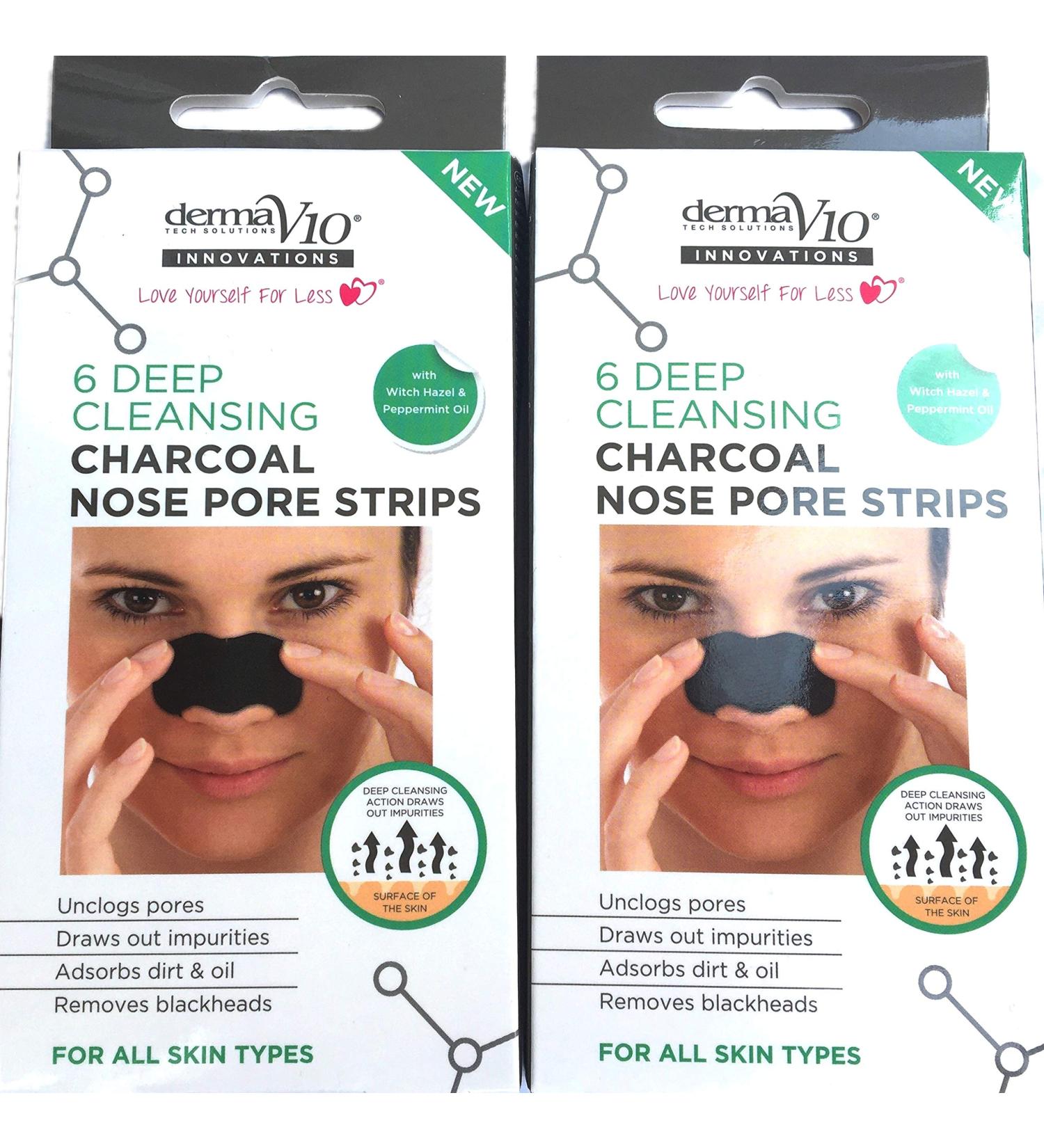 Derma V10 Charcoal Nose Pore Strips for Blackhead Removal - Twin Pack - Buy Online on GoSupps.com