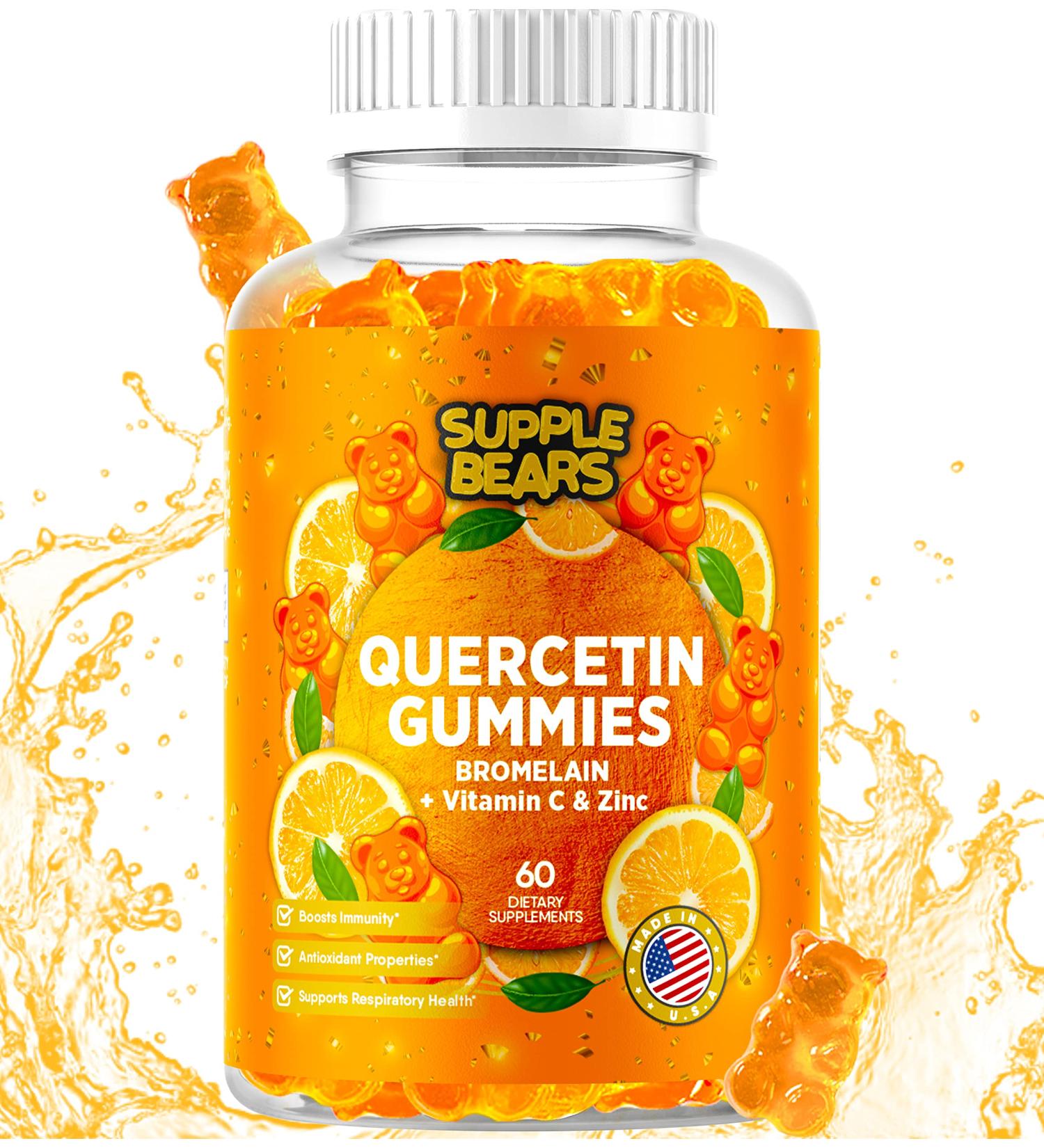 Supplebears Quercetin with Bromelain Gummies - Immune Support Booster with Vitamin C, Zinc, and D3 - 60 Count - Made in USA - Buy Online on GoSupps.com