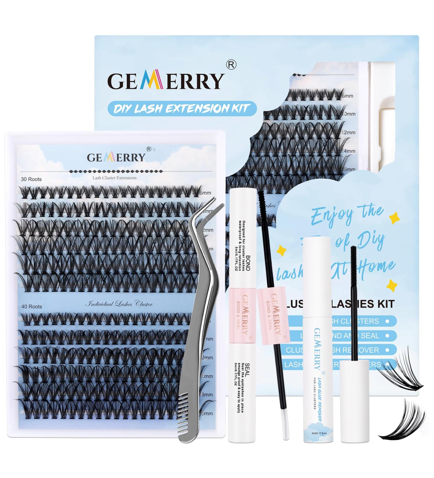 GEMERRY Cluster Lashes Kit: 240Pcs DIY D Curl 8-16mm Eyelash Extension Set with Bond, Seal, Glue Remover, Tweezers - B-KIT 30D+40D-0.07D - Buy Online on GoSupps.com