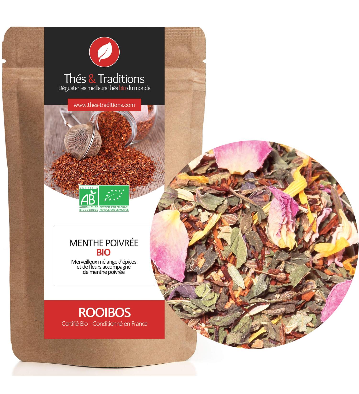  Th s & Traditions Organic Rooibos Peppermint | 100g Loose Leaf Bag | Certified Organic Agriculture  - Buy Online on GoSupps.com