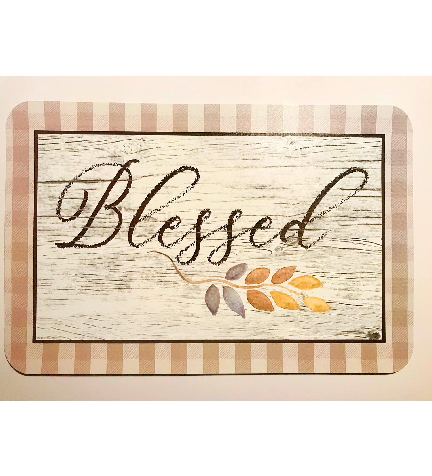 Decofoam New Set 2 PLACEMATS 17 x 11 Vinyl Reversible Made in USA ( Blessed  Grateful)  Tan Brown