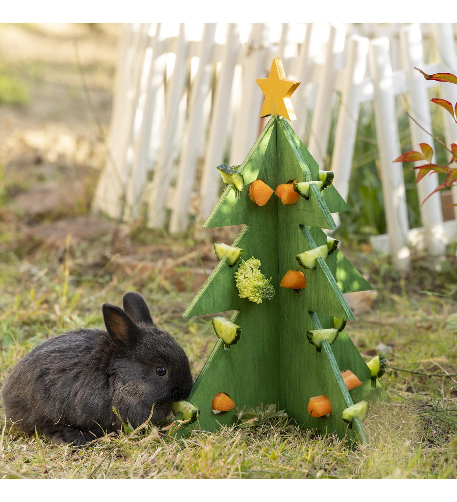 Christmas Tree Foraging Puzzle Toy - Guinea Pig, Bunny, Hamster, and Rabbit Enrichment - Wooden Interactive Toy and Treat Feeder - Small Pet Xmas Gift - Buy Online on GoSupps.com