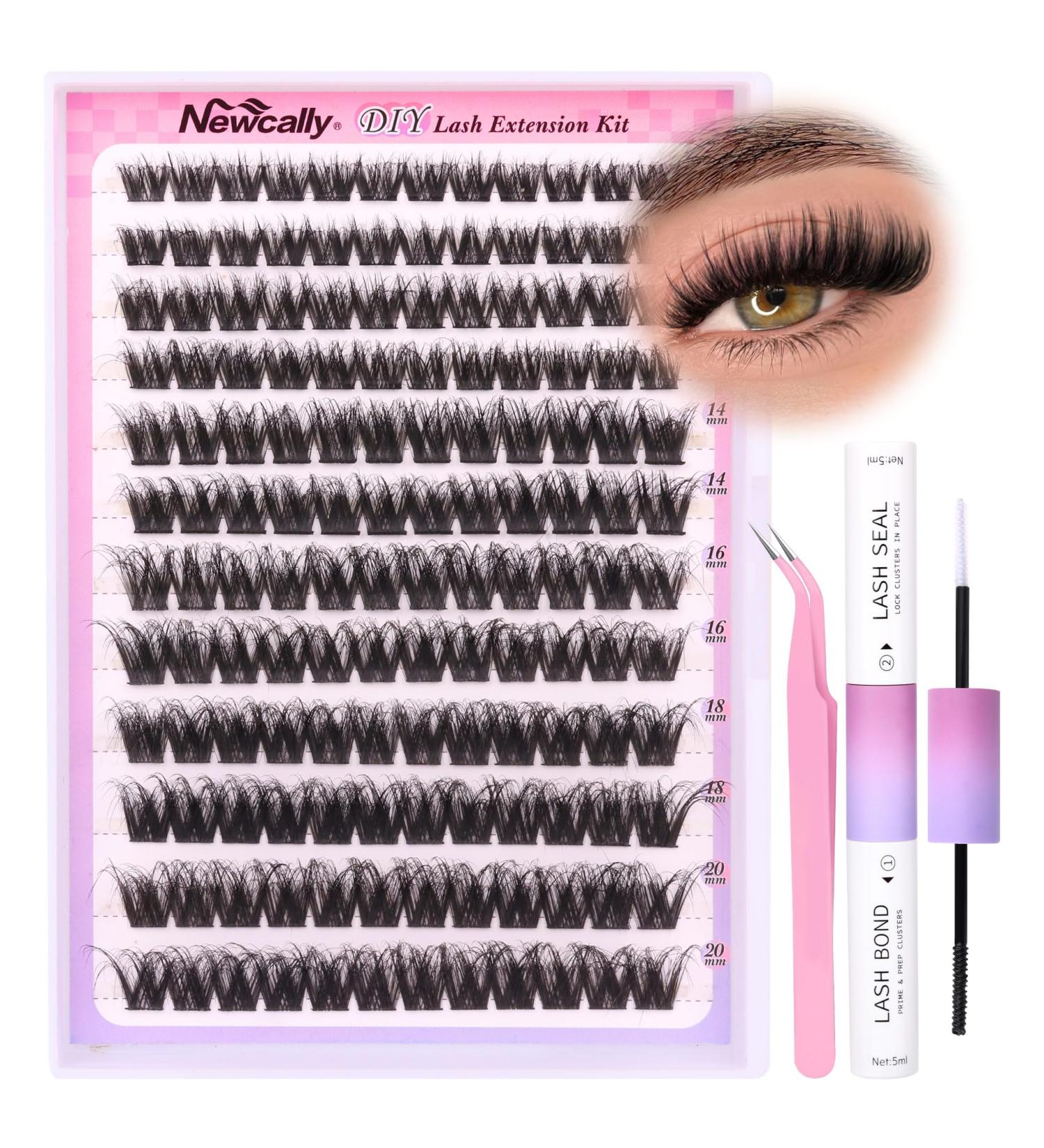 Fluffy Eyelash Extension Kit | Wispy Cluster Lashes & Individual Lashes | 10-20MM | Bond & Seal | Tweezers for Beginners | Newcally - Buy Online on GoSupps.com