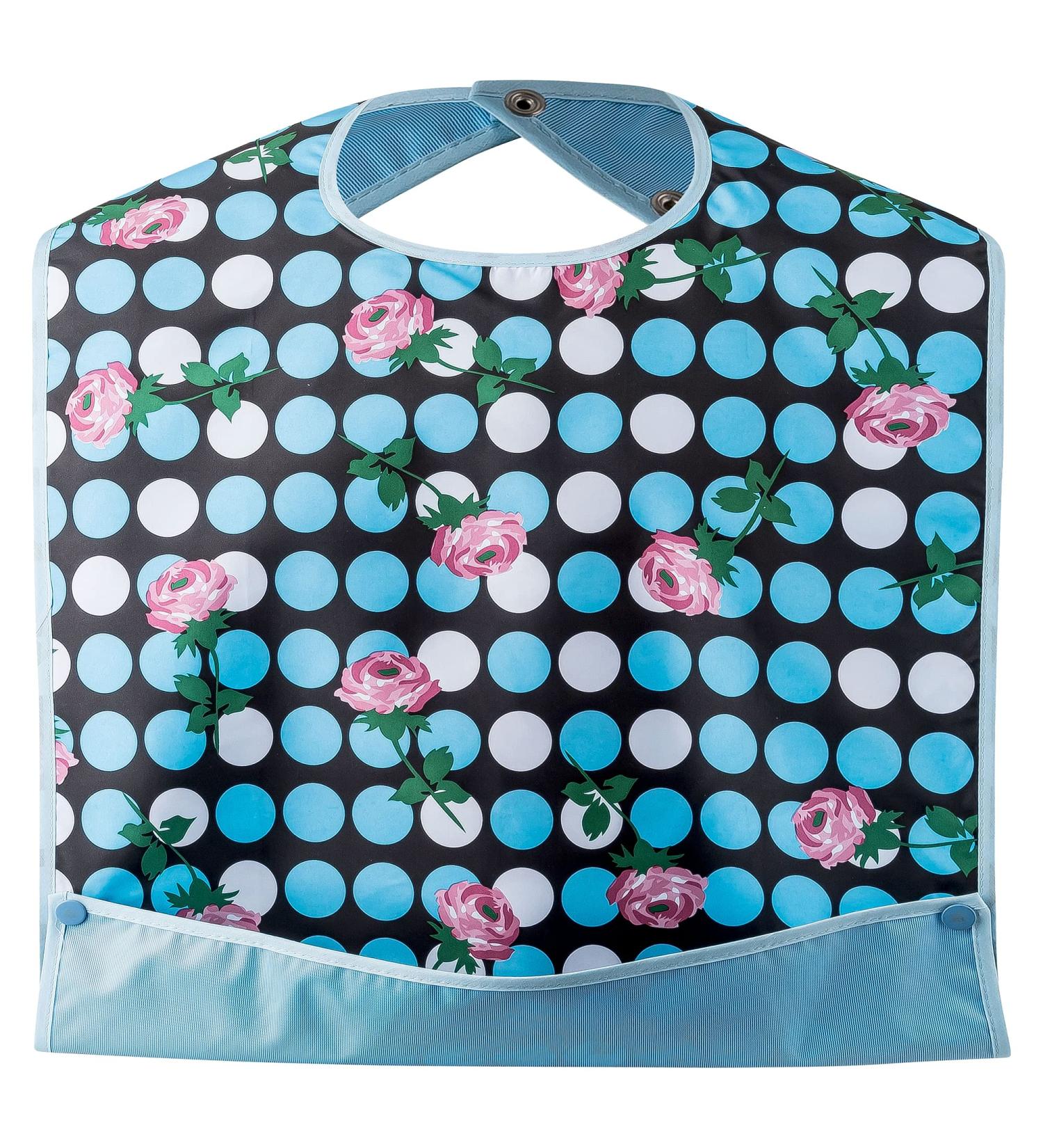 BauGaa Water-Repellent Adult Bib - Washable Clothing Protection for Seniors | Large Blue-White Roses Design - Buy Online on GoSupps.com