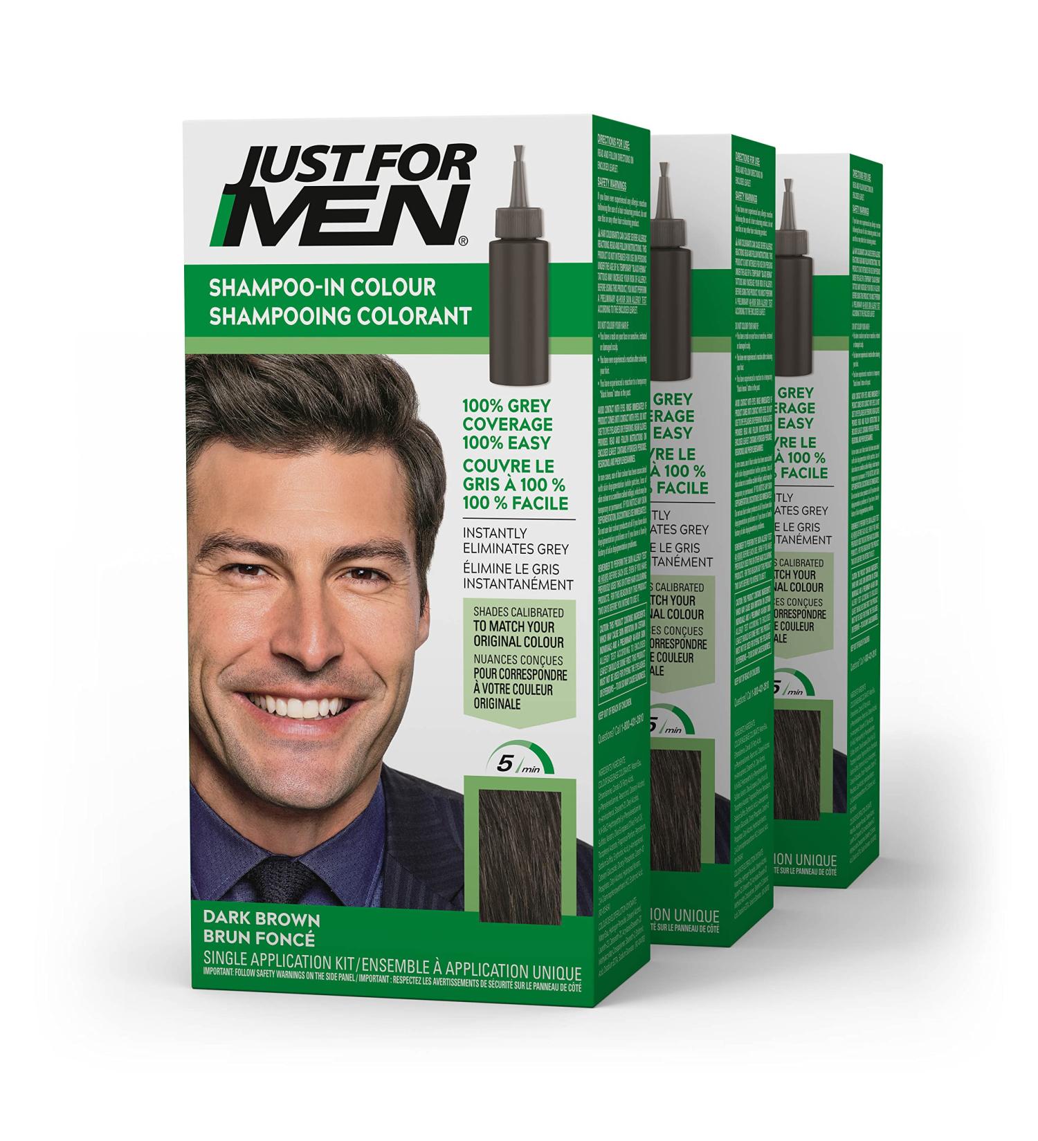 Just For Men Shampoo-In Color Grey Hair Coloring for Men - Dark Brown H-45 (3 Count) Dark Brown 3 count (Pack of 1) - Buy Online on GoSupps.com