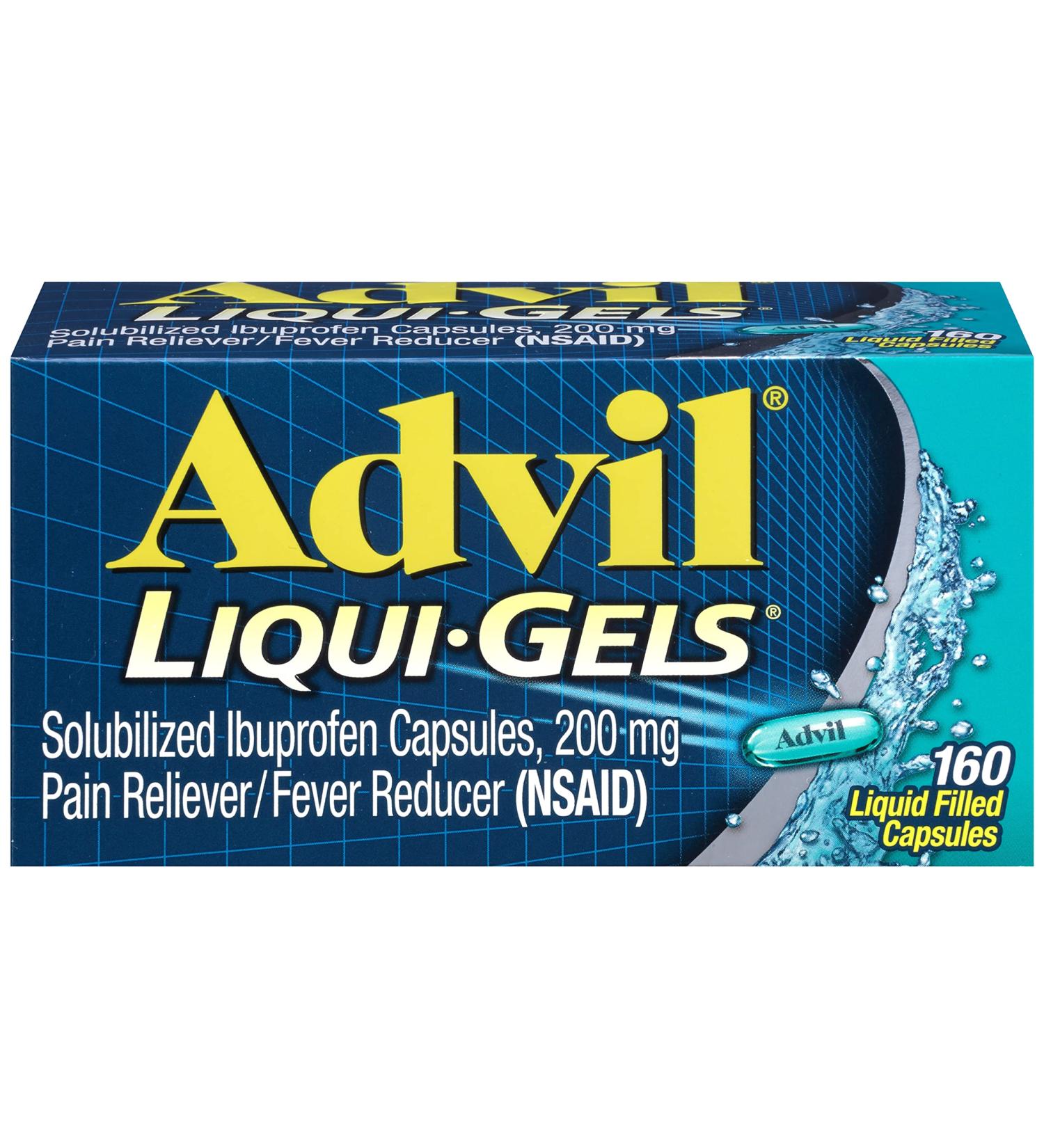 Advil Liqui-Gels Pain Reliever 200mg - 160 Liquid Capsules for Headache, Backache & Joint Pain - Buy Online on GoSupps.com