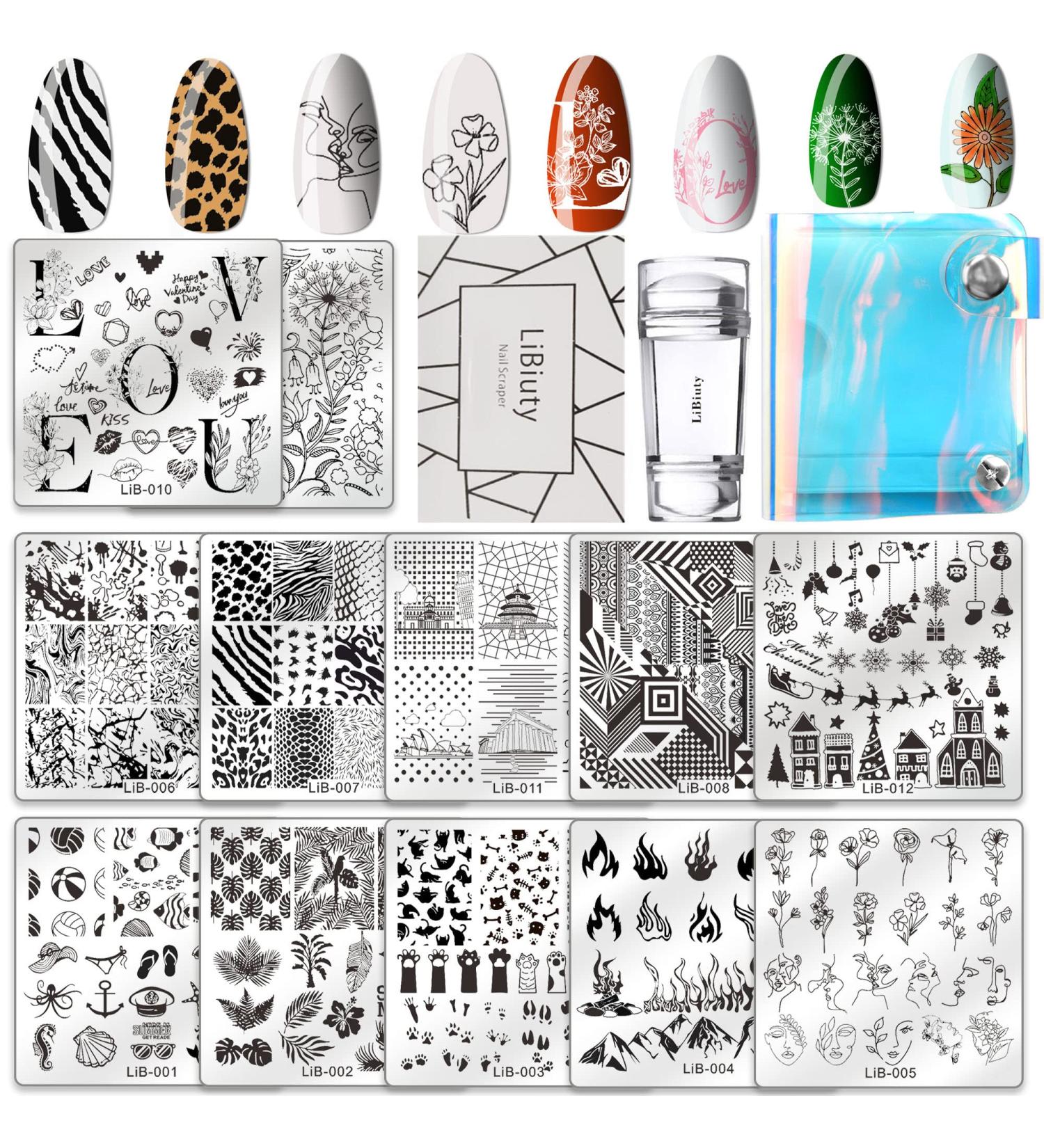 Budoci 12-Pcs Nail Stamping Kit | Nail Plates Set with Double Head Stamper & Scraper | Blue Nail Plate Storage Organizer | International Shipping Available - Buy Online on GoSupps.com
