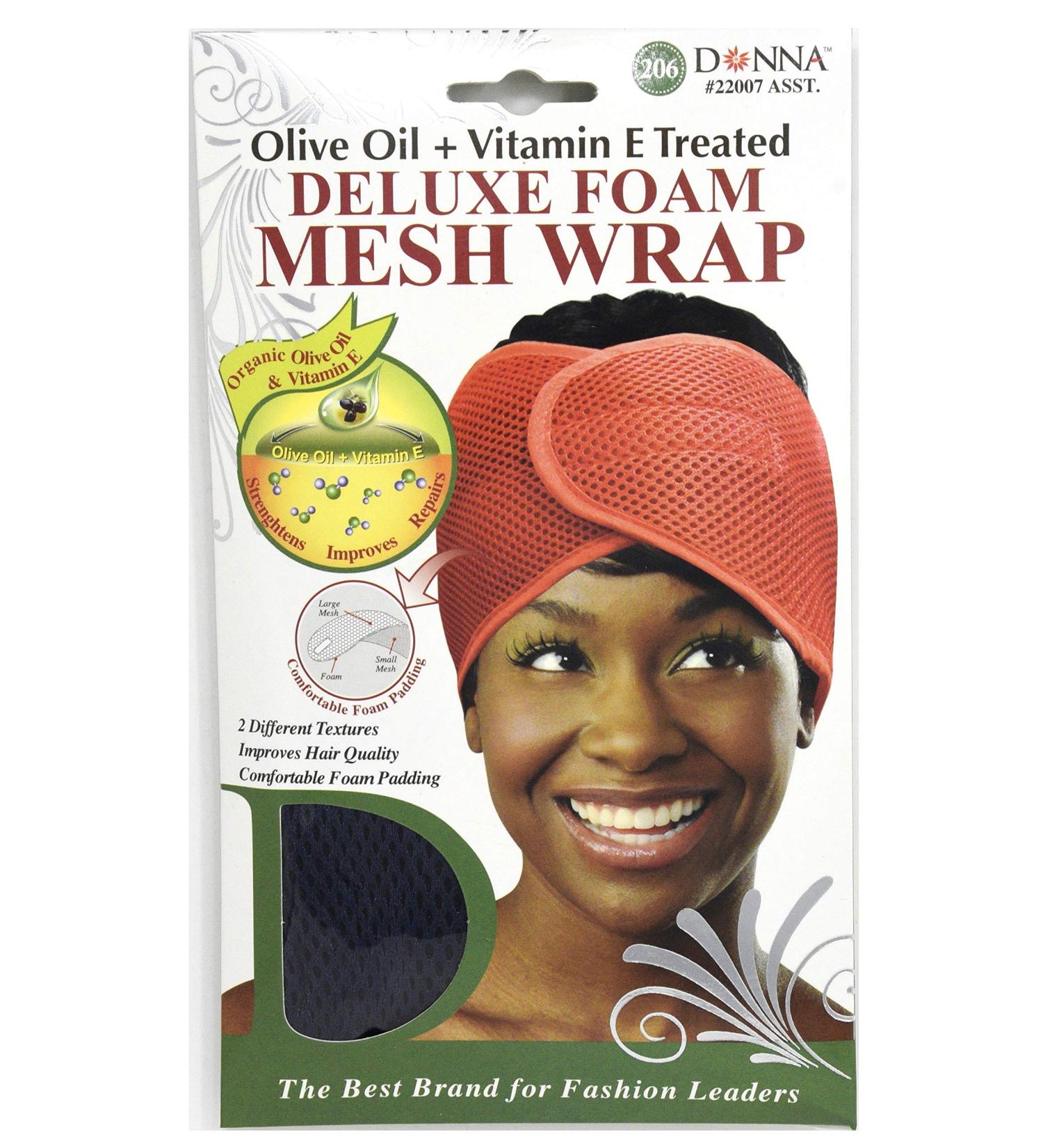 DONNA Deluxe Foam Mesh Wrap | Olive & Vitamin E Treated Headband for Curly Hair Care Face Wash & Makeup | 1PC NAVY COLOR