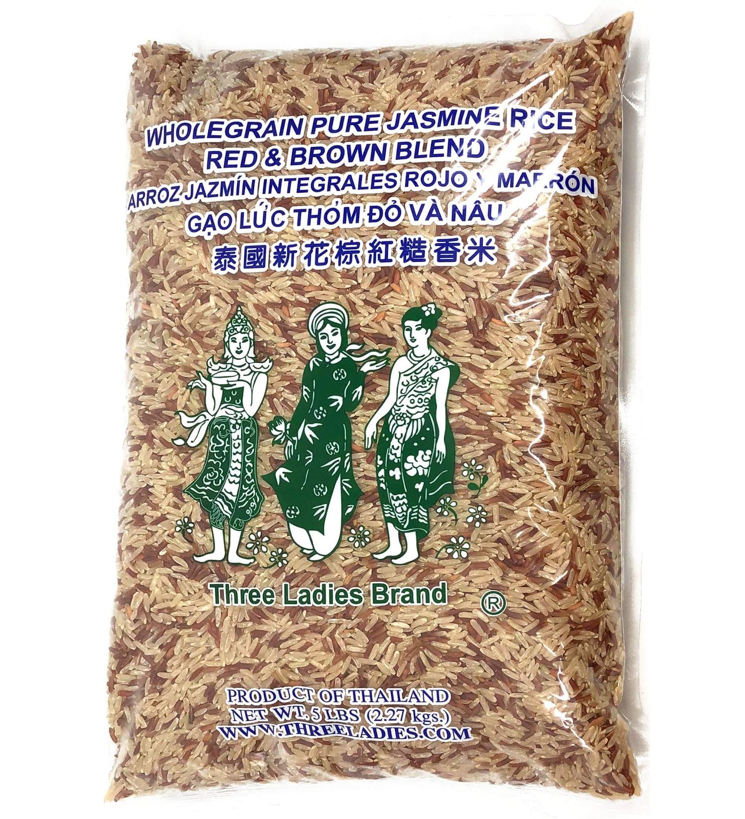 5 Pounds Three Ladies Brand Whole Grain Pure Jasmine Rice Red & Brown Blend (One Bag)