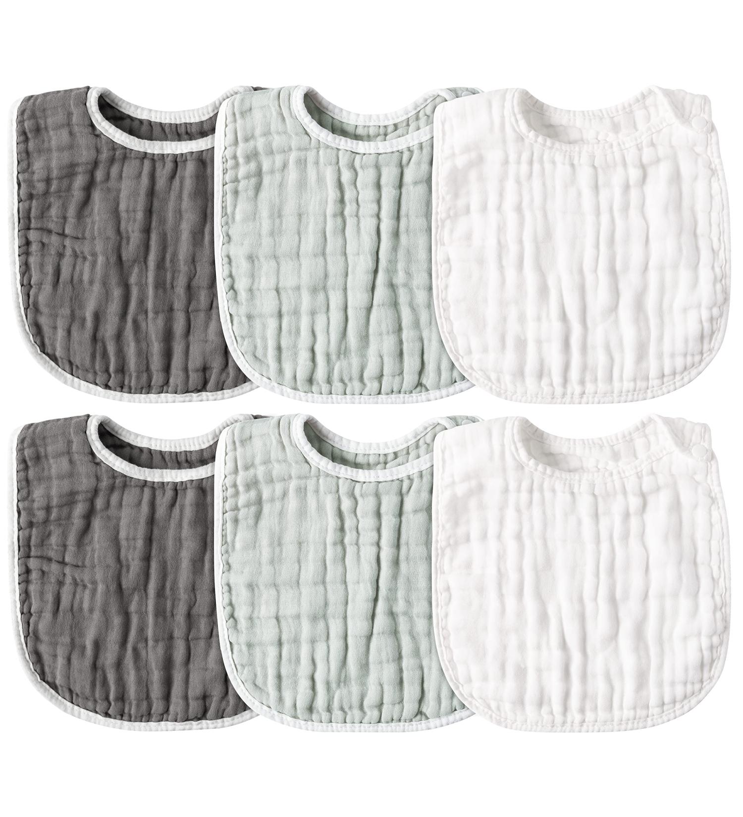 GROBRO7 6Pcs Baby Cotton Gauze Bib Set for Unisex Newborns - Adjustable Snap Burp Cloths for Boys and Girls (0-36 Months) - Buy Online on GoSupps.com