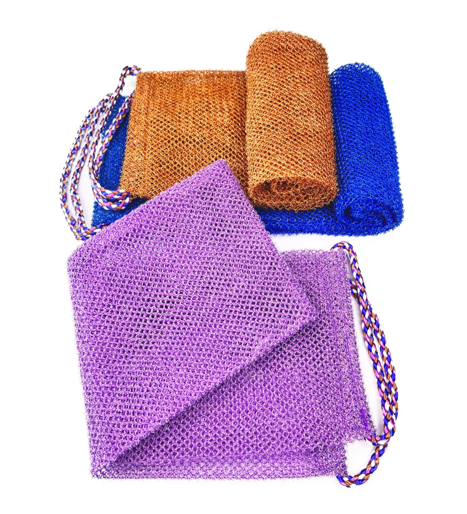 African Exfoliating Net 3-Pack for Super Exfoliation at Home Spa - Dual Sided Back Scrubber Cloths for Deep Skin Cleansing - Buy Online on GoSupps.com