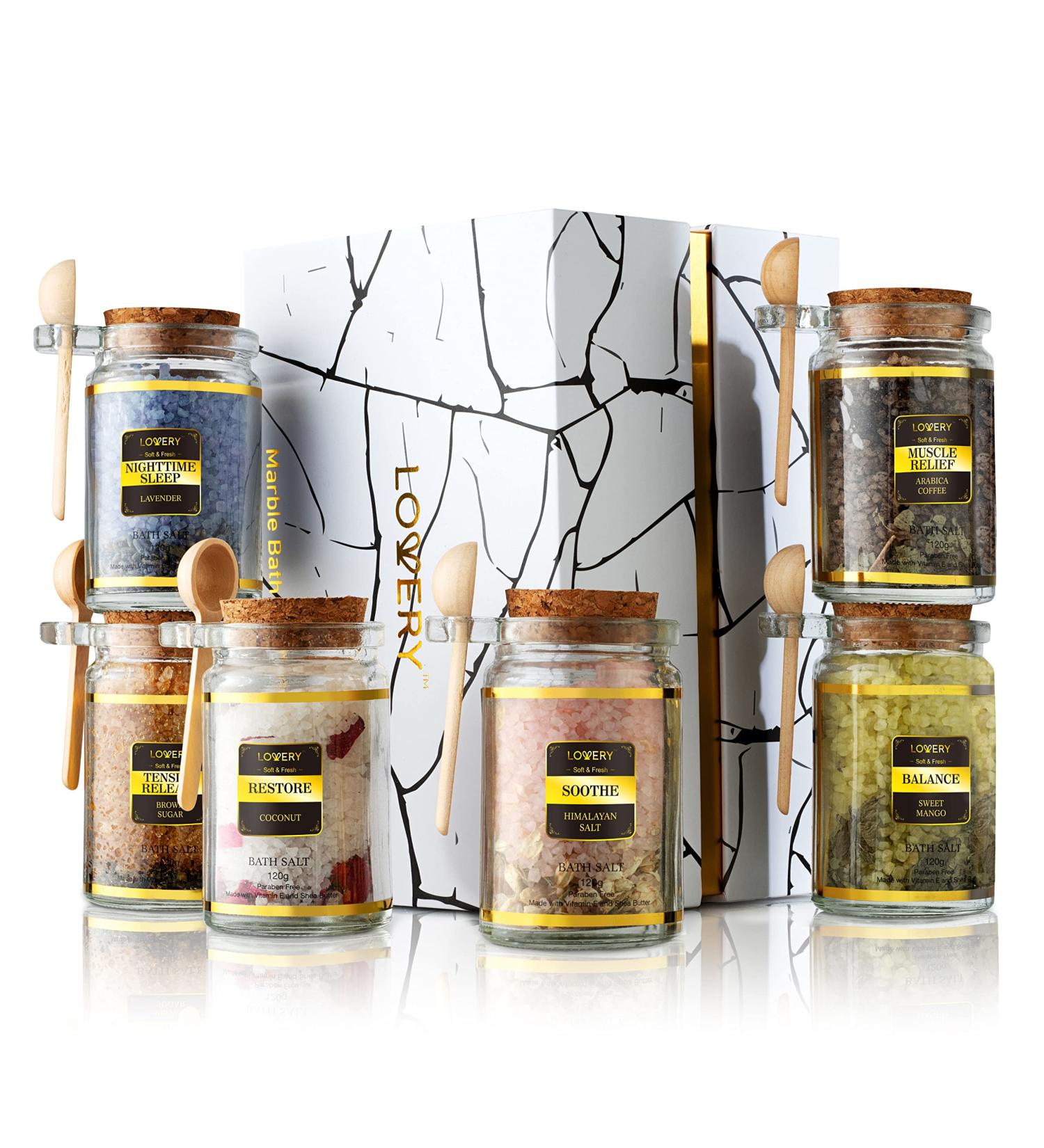 Father's Day Bath Salts Gift Set - Lavender, Arabica Coffee, Mango, Sugar & Coconut - 6pc Spa Soaks with Essential Oils & Vitamin E - Buy Online on GoSupps.com