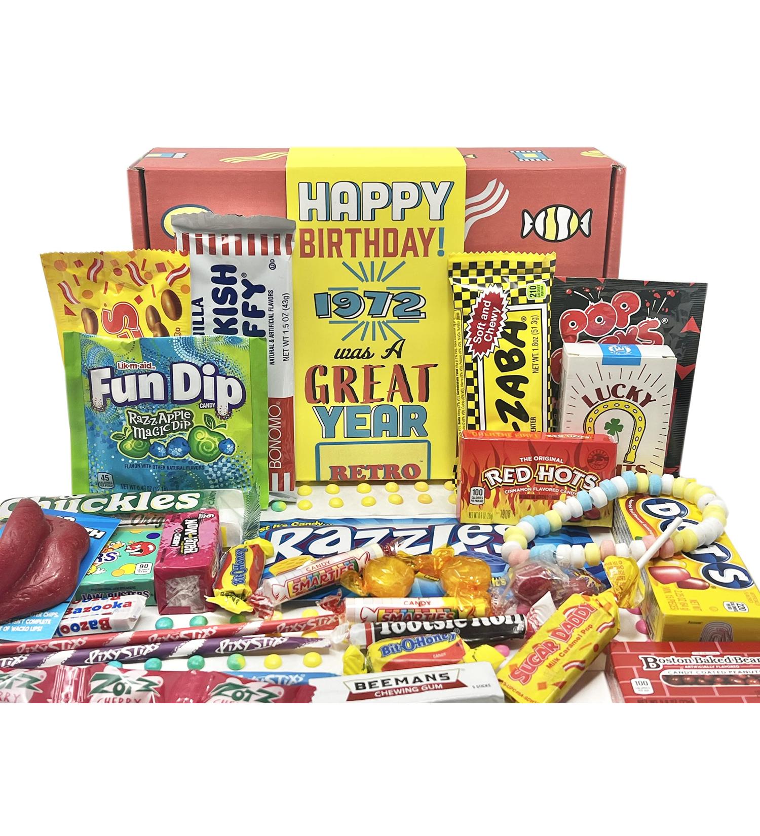 Retro Candy Yum 1972: 50th Birthday Gift Box for 70s Candy Mix - Ideal for 50 Year Old Born in 1972 - Buy Online on GoSupps.com