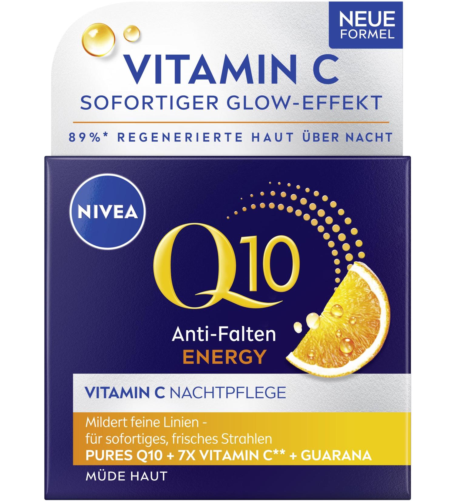 Beiersdorf AG NIVEA Q10 Antiwrinkle Energy Vitamin C night care moisturizing night cream with Q10 vitamin C and guarana extract firming facial care for tired skin 50 ml